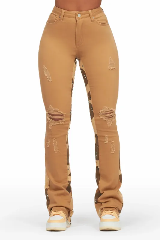 Khaleesy Tan/Camo Stacked Flare Jean sold by Rockstar Original