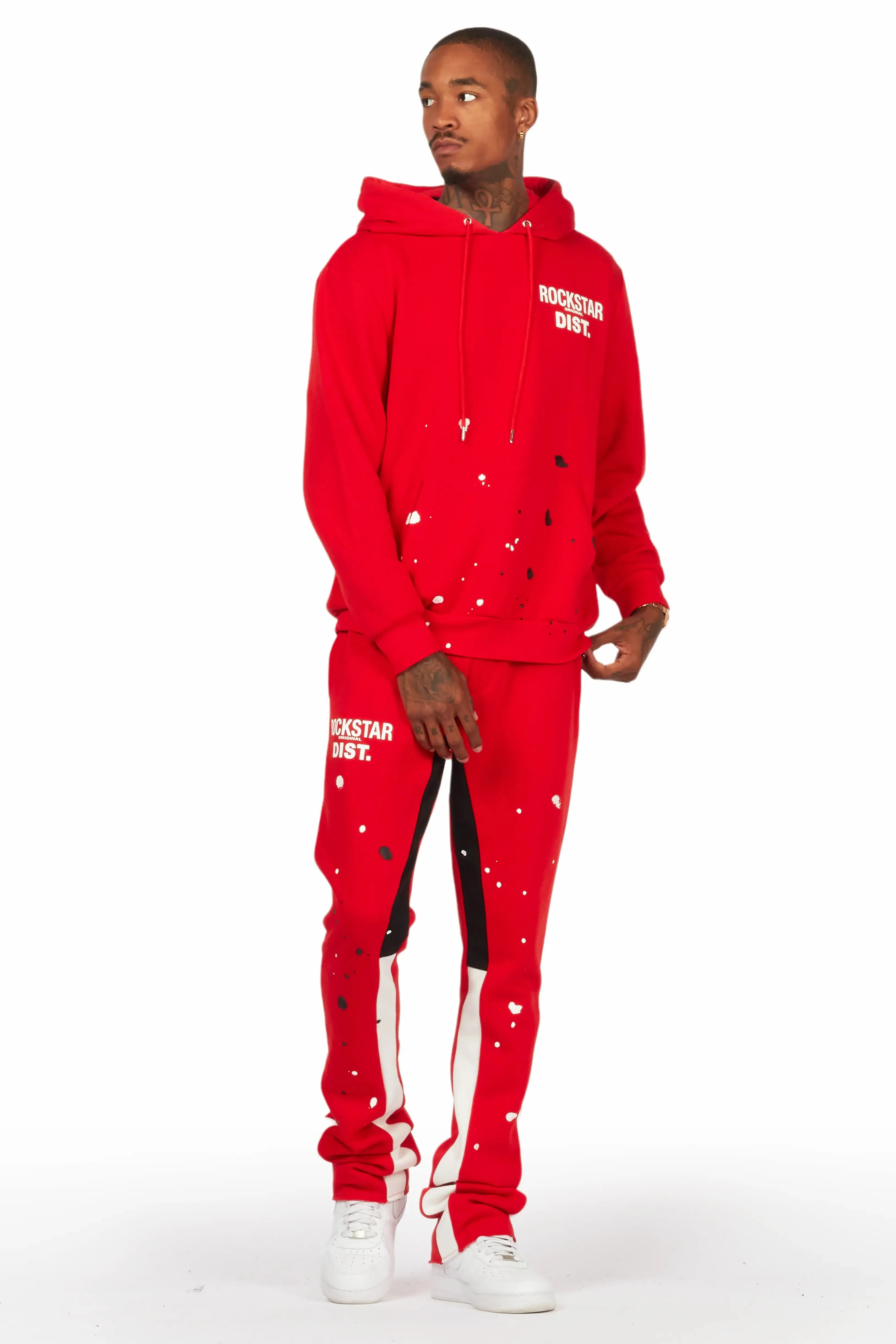 Jaco Red Hoodie Stacked Flare Pant Track Set sold by Rockstar Original