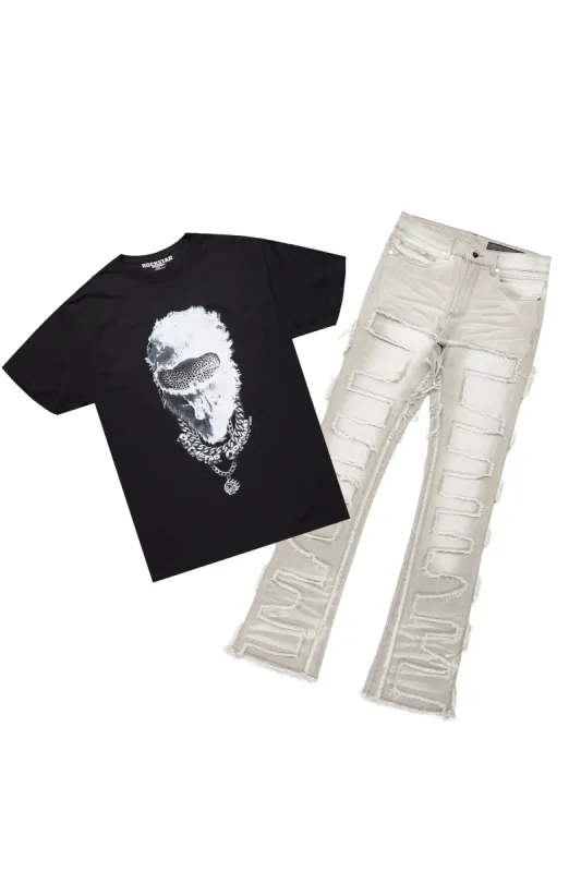 Ponce Black T-Shirt & Shake Grey Stacked Flare Jean Bundle sold by Rockstar Original