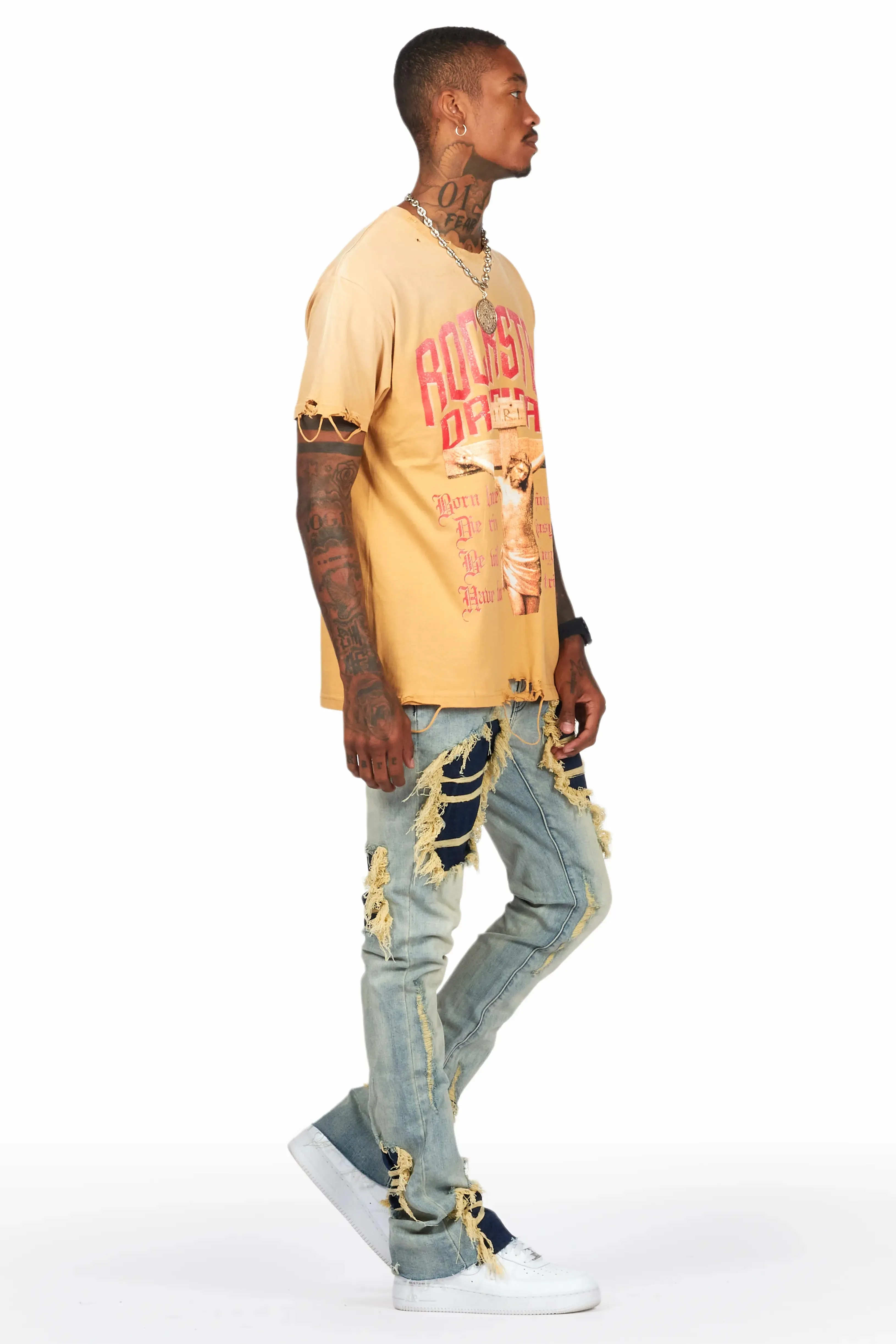 Fateh Light Blue Stacked Flare Jean sold by Rockstar Original product image thumbnail 4