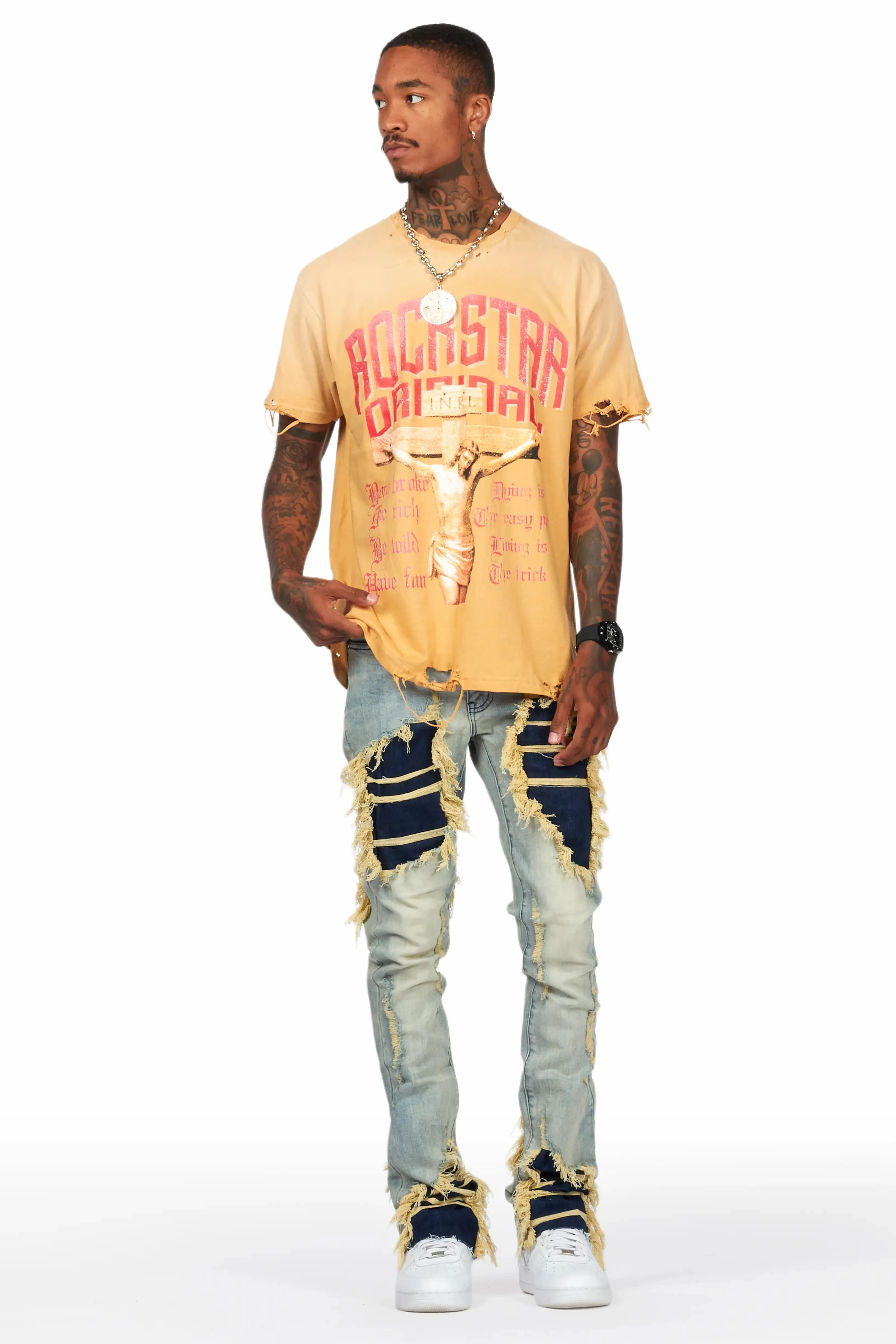 Fateh Light Blue Stacked Flare Jean sold by Rockstar Original product image thumbnail 3