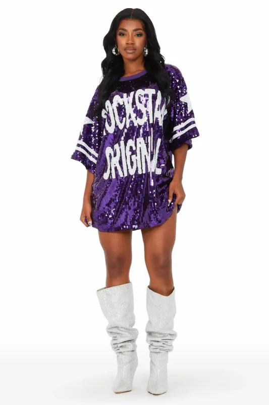 Gameday Purple Sequin Mini Dress sold by Rockstar Original