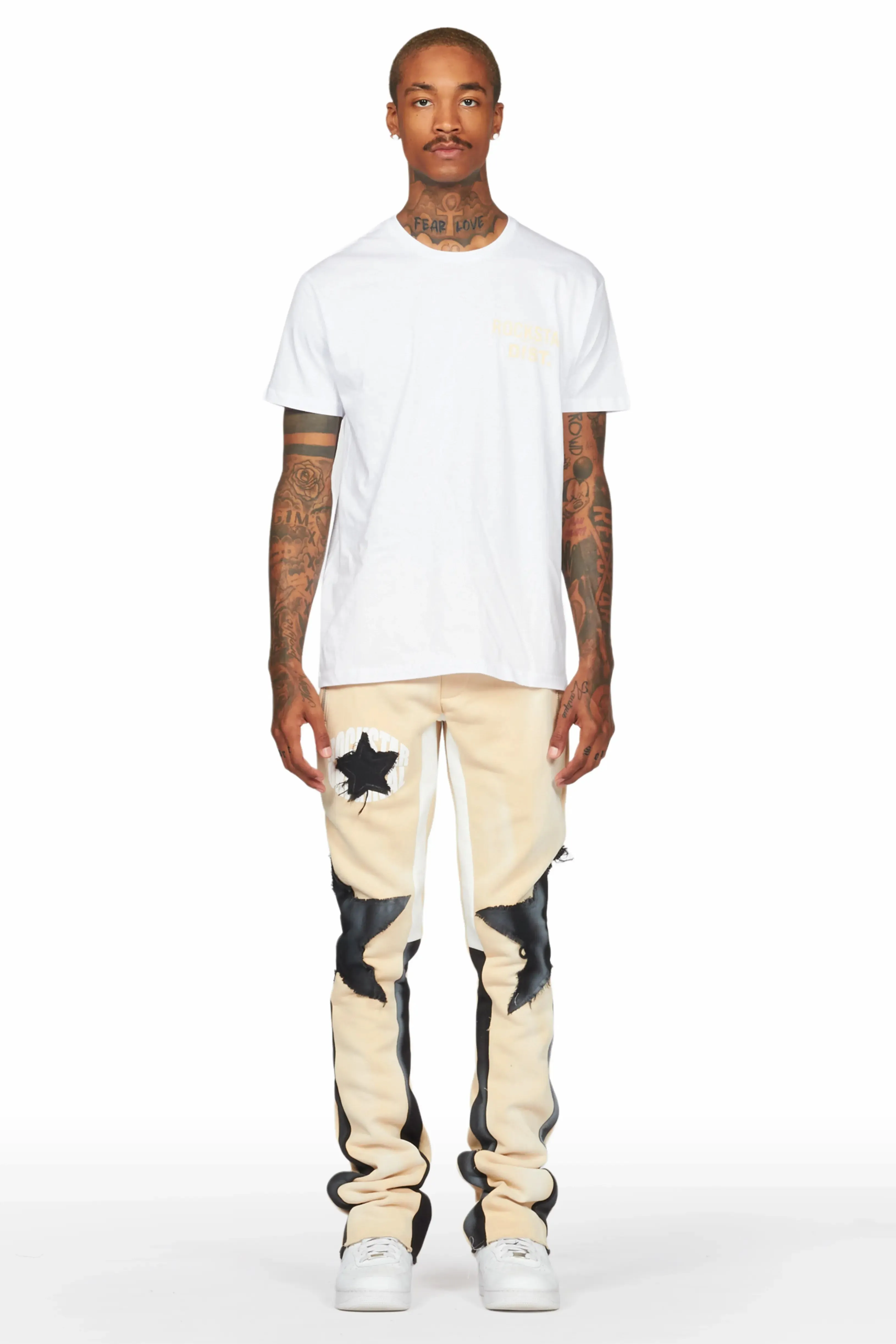 Capron Beige Patchwork Stacked Flare Pants sold by Rockstar Original product image thumbnail 3