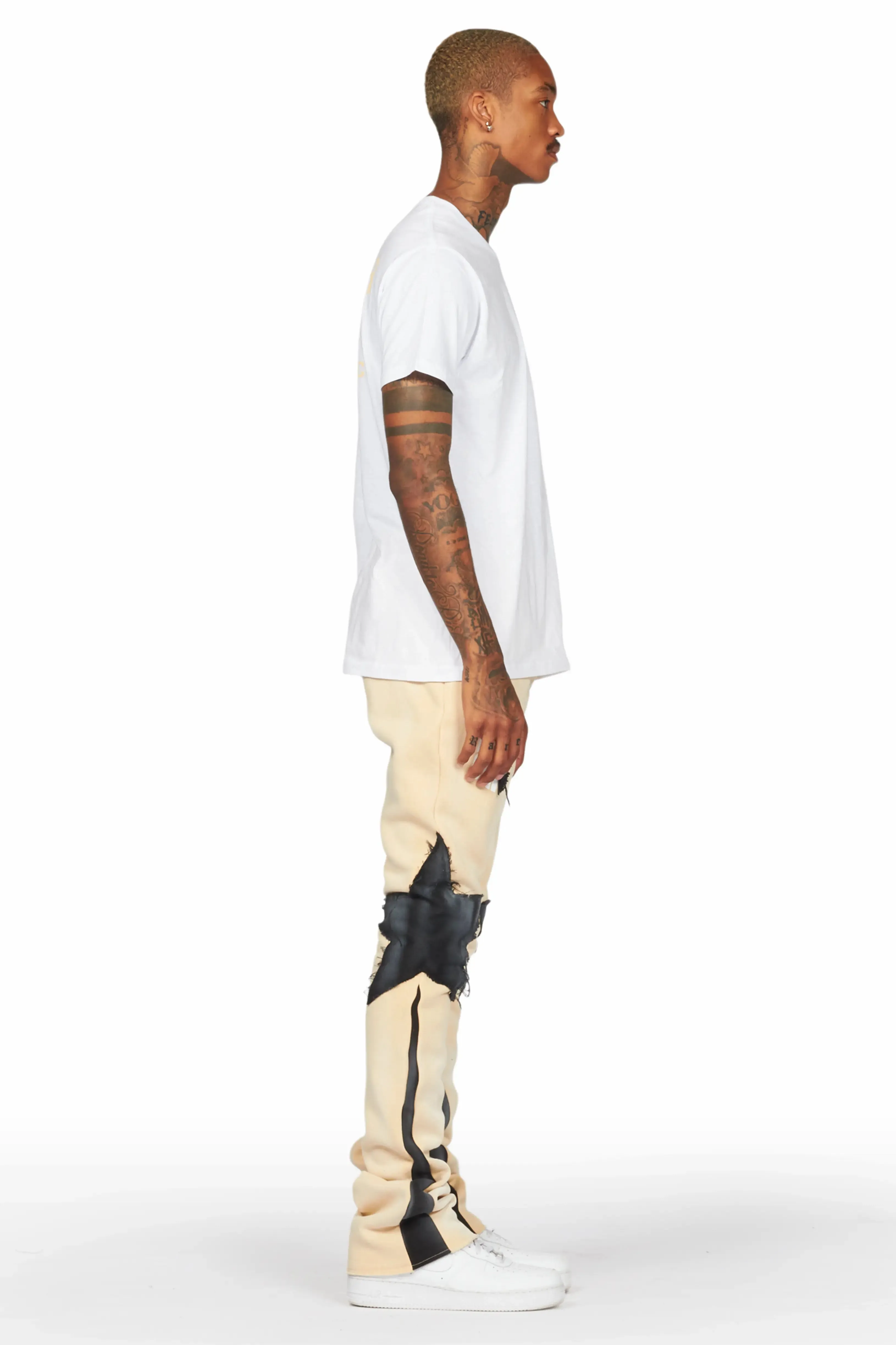 Capron Beige Patchwork Stacked Flare Pants sold by Rockstar Original product image thumbnail 4