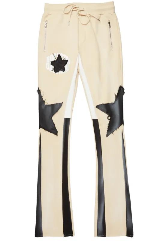 Capron Beige Patchwork Stacked Flare Pants sold by Rockstar Original