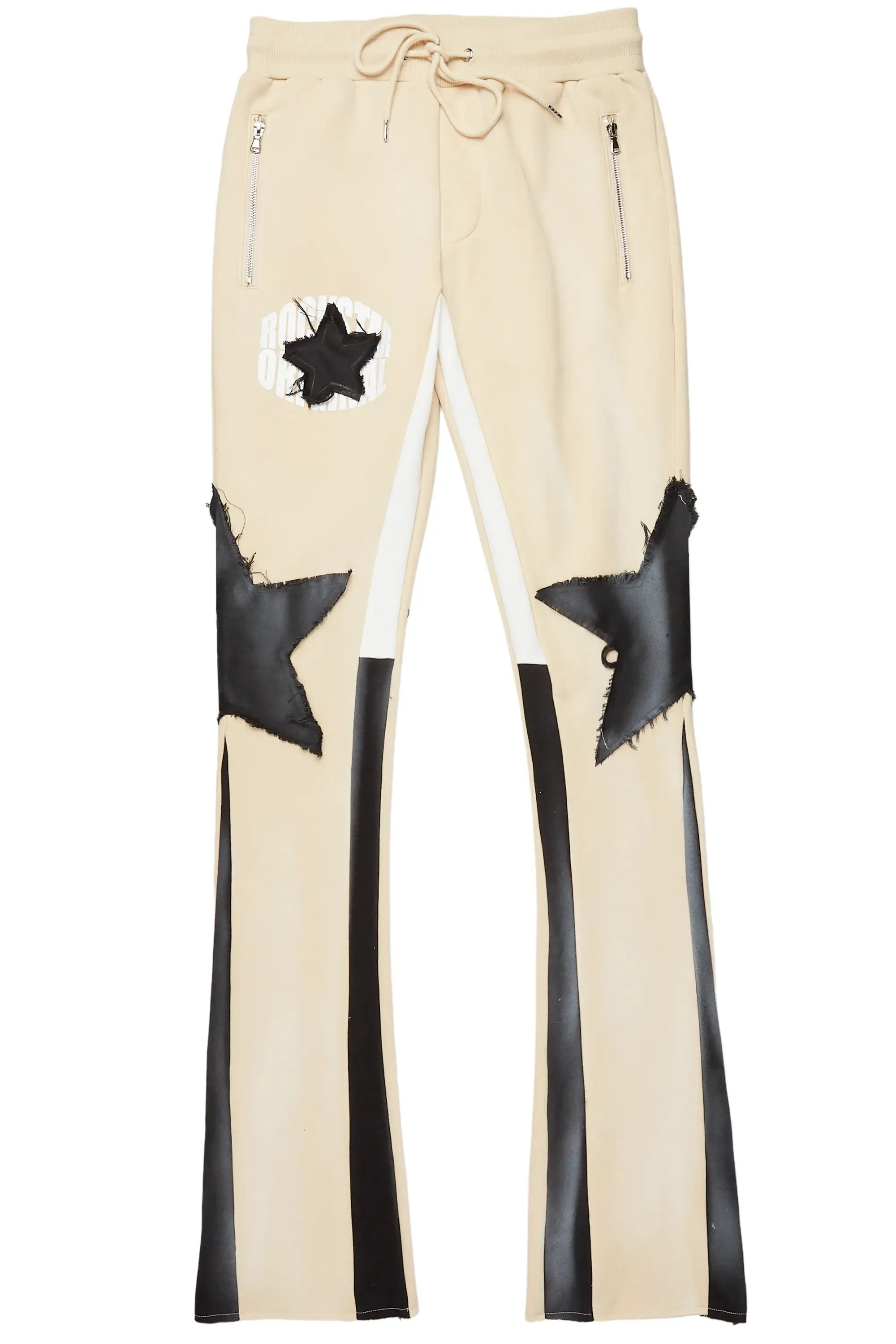 Capron Beige Patchwork Stacked Flare Pants sold by Rockstar Original