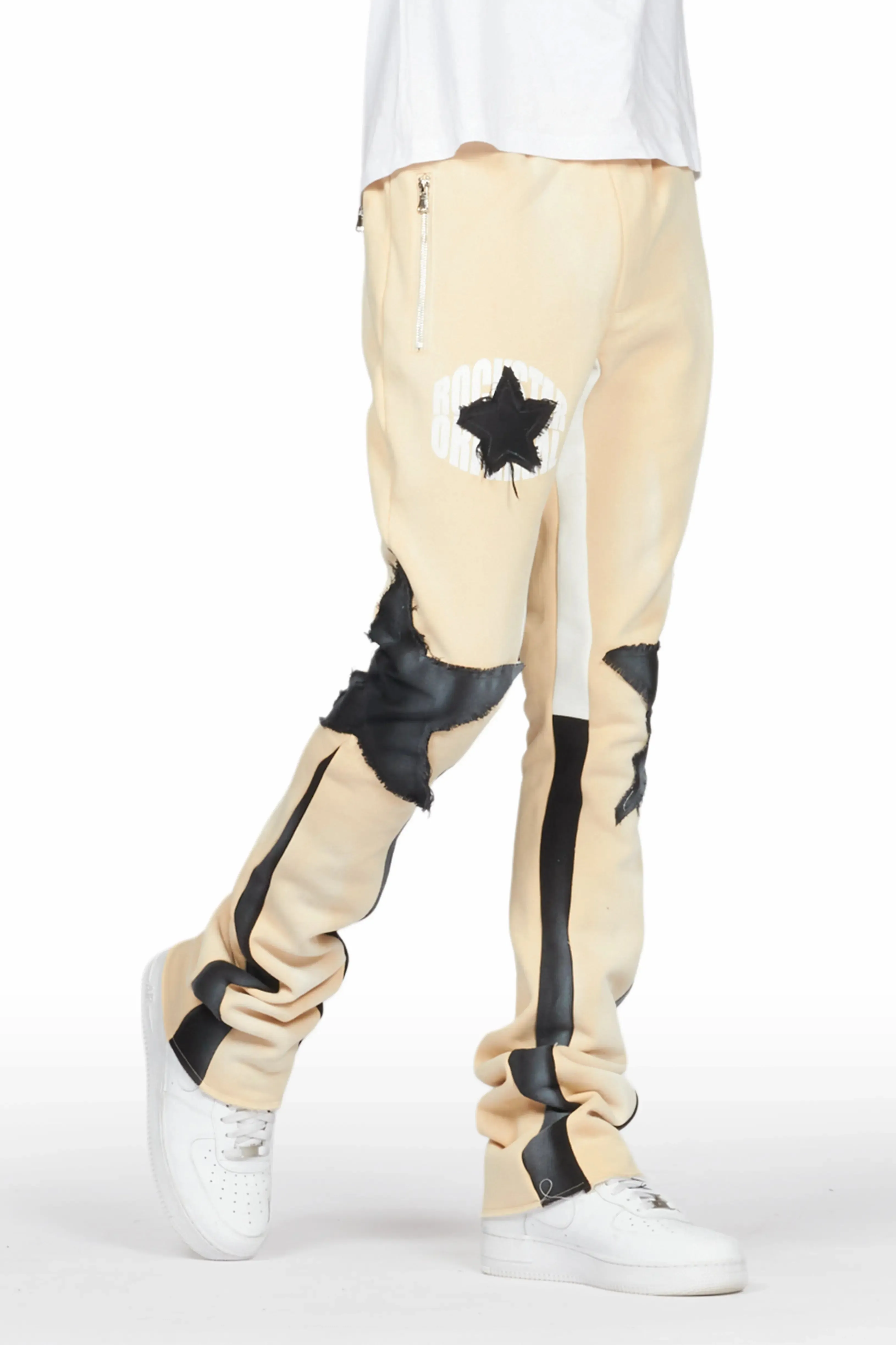 Capron Beige Patchwork Stacked Flare Pants sold by Rockstar Original product image thumbnail 2