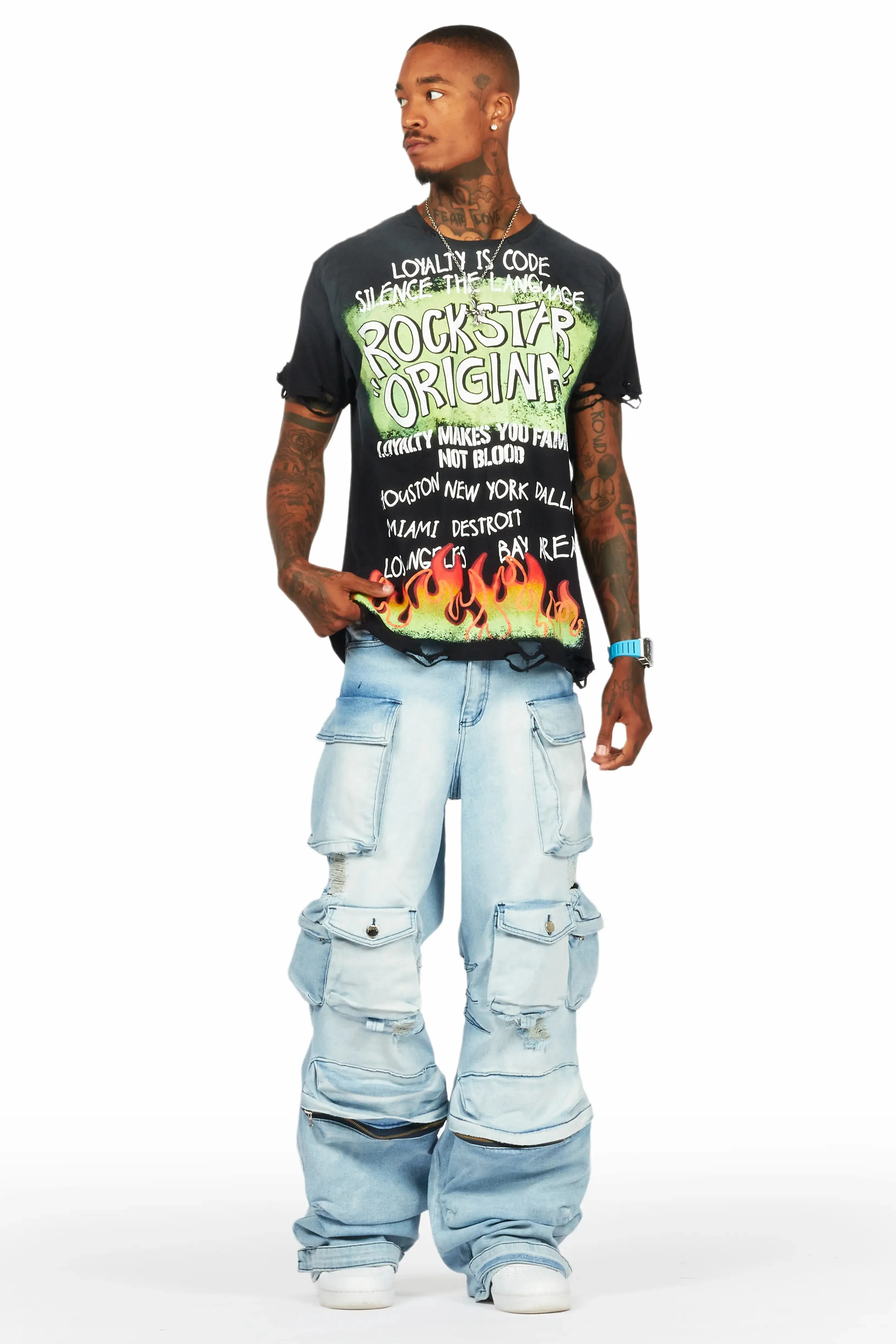 Mahesh Blue Baggy Cargo Jean sold by Rockstar Original product image thumbnail 3