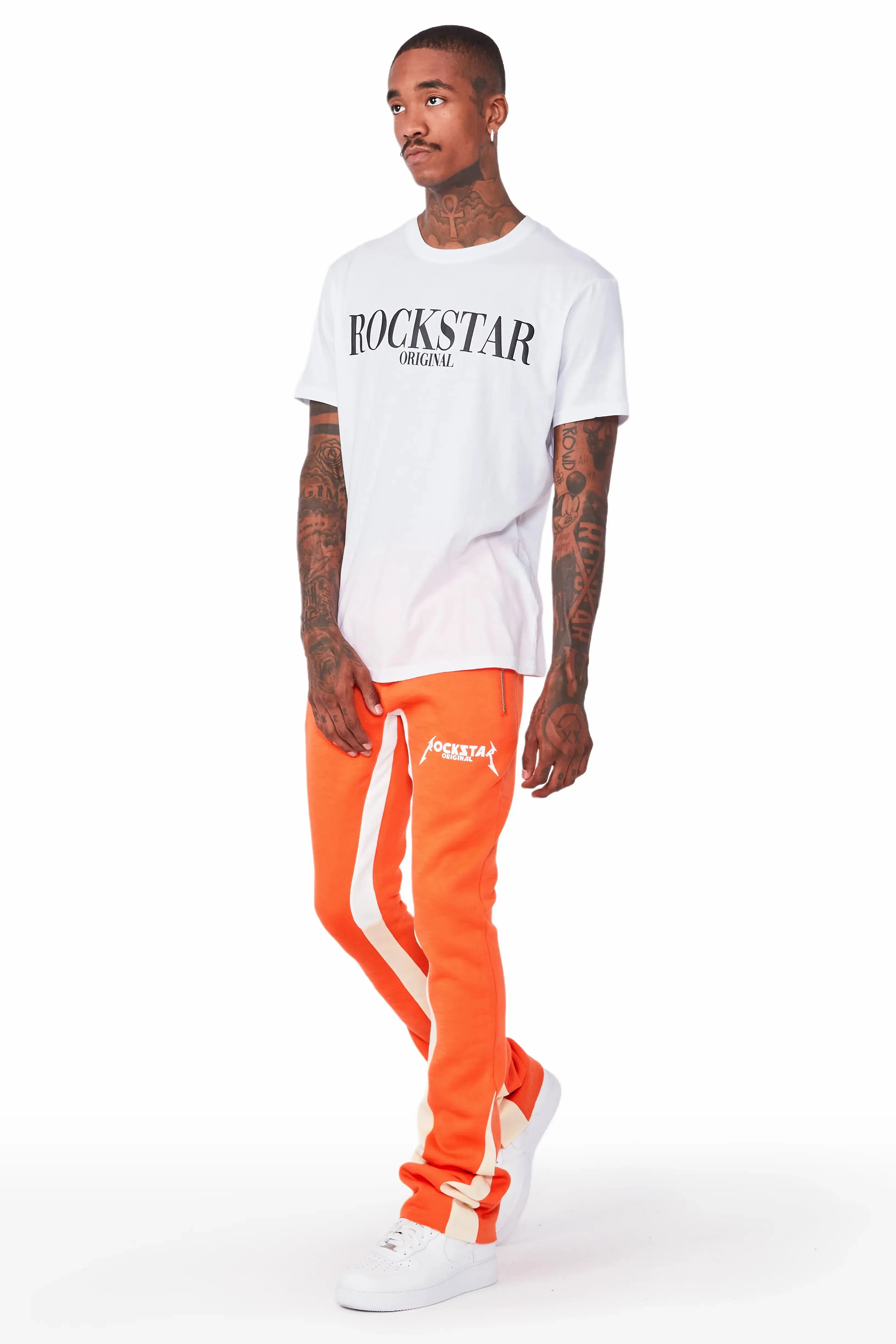 Everest Orange Stacked Flare Track Pant sold by Rockstar Original product image thumbnail 5