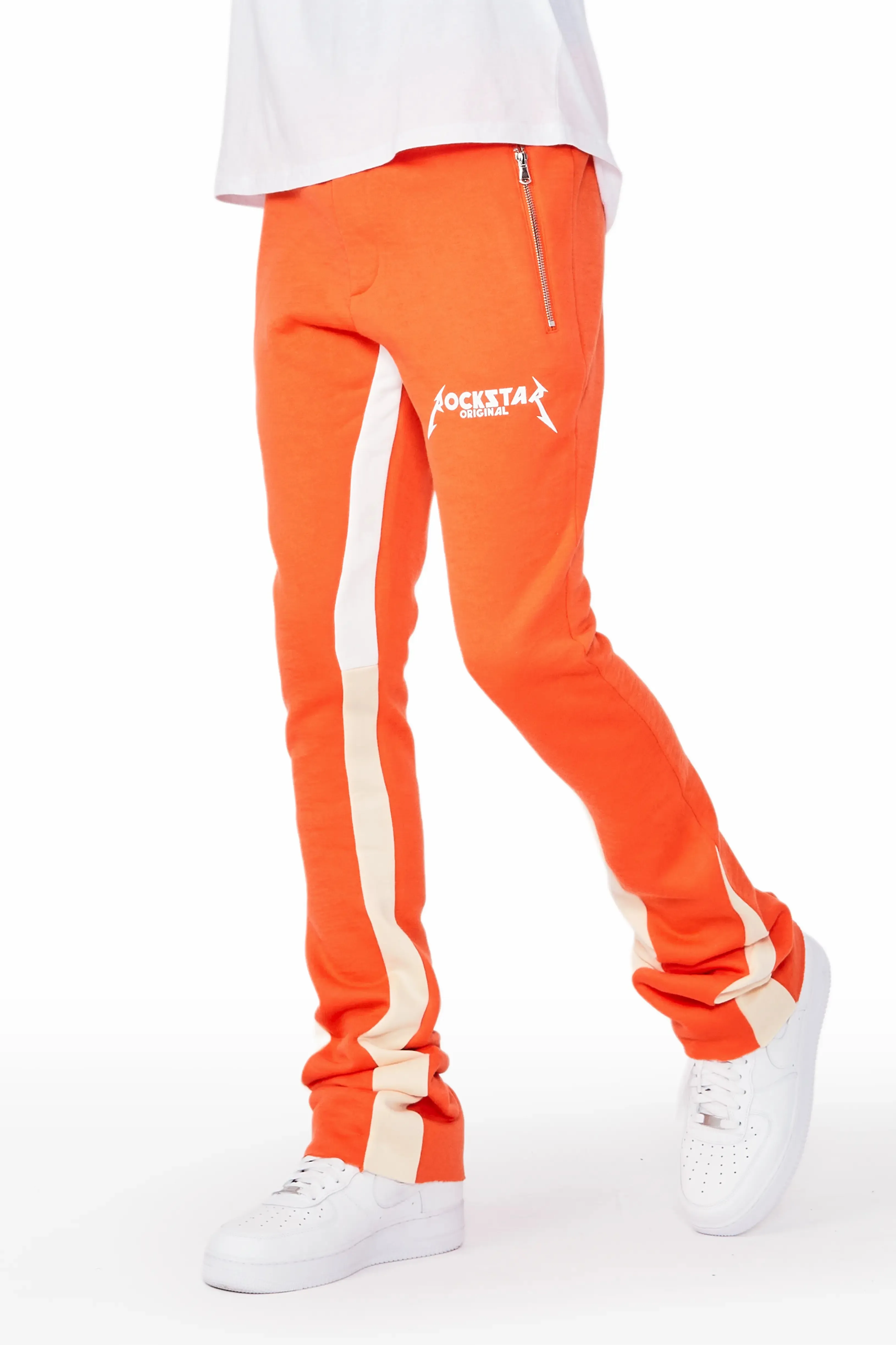 Everest Orange Stacked Flare Track Pant sold by Rockstar Original
