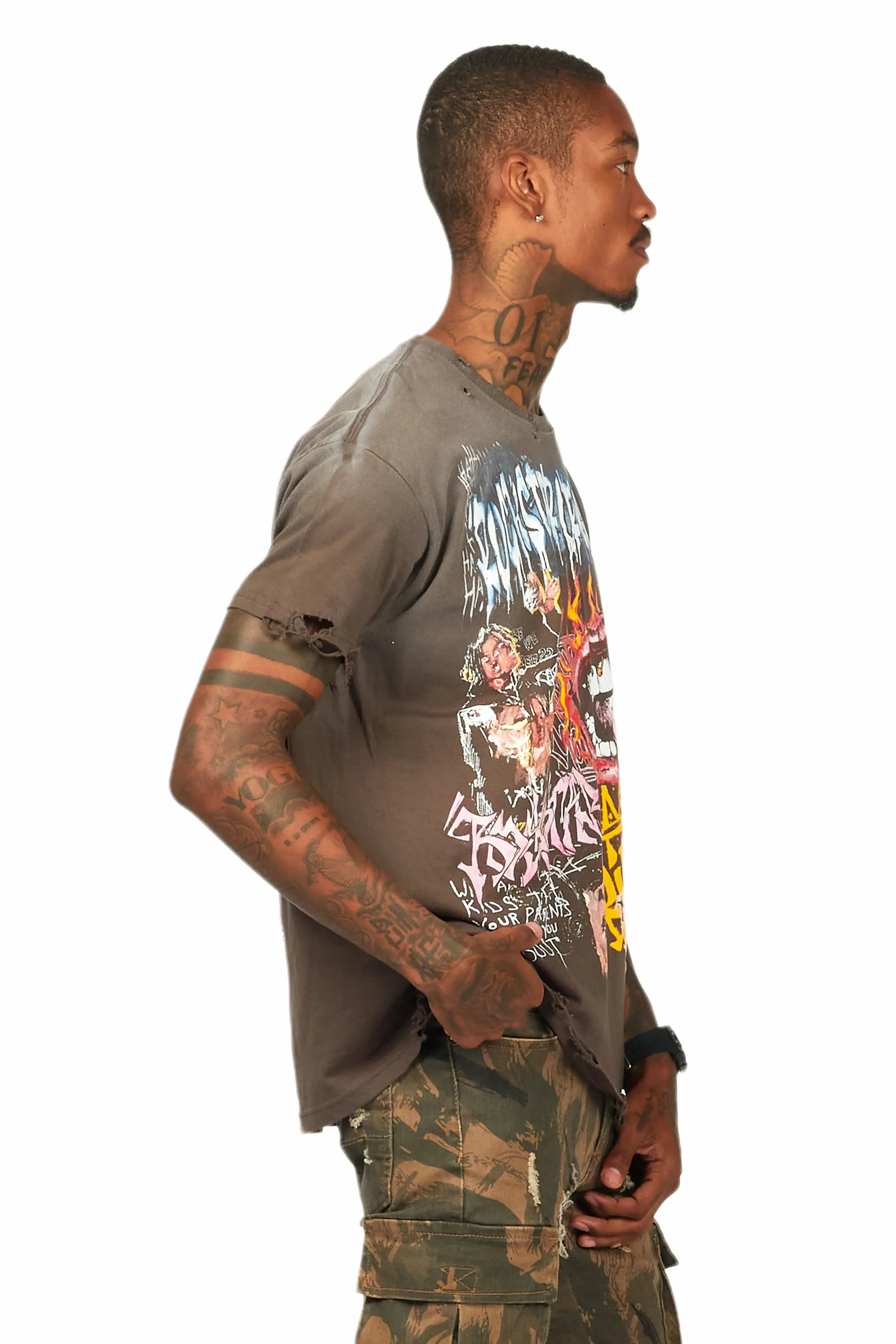 Yooz Charcoal Graphic Oversized T-Shirt sold by Rockstar Original product image thumbnail 3