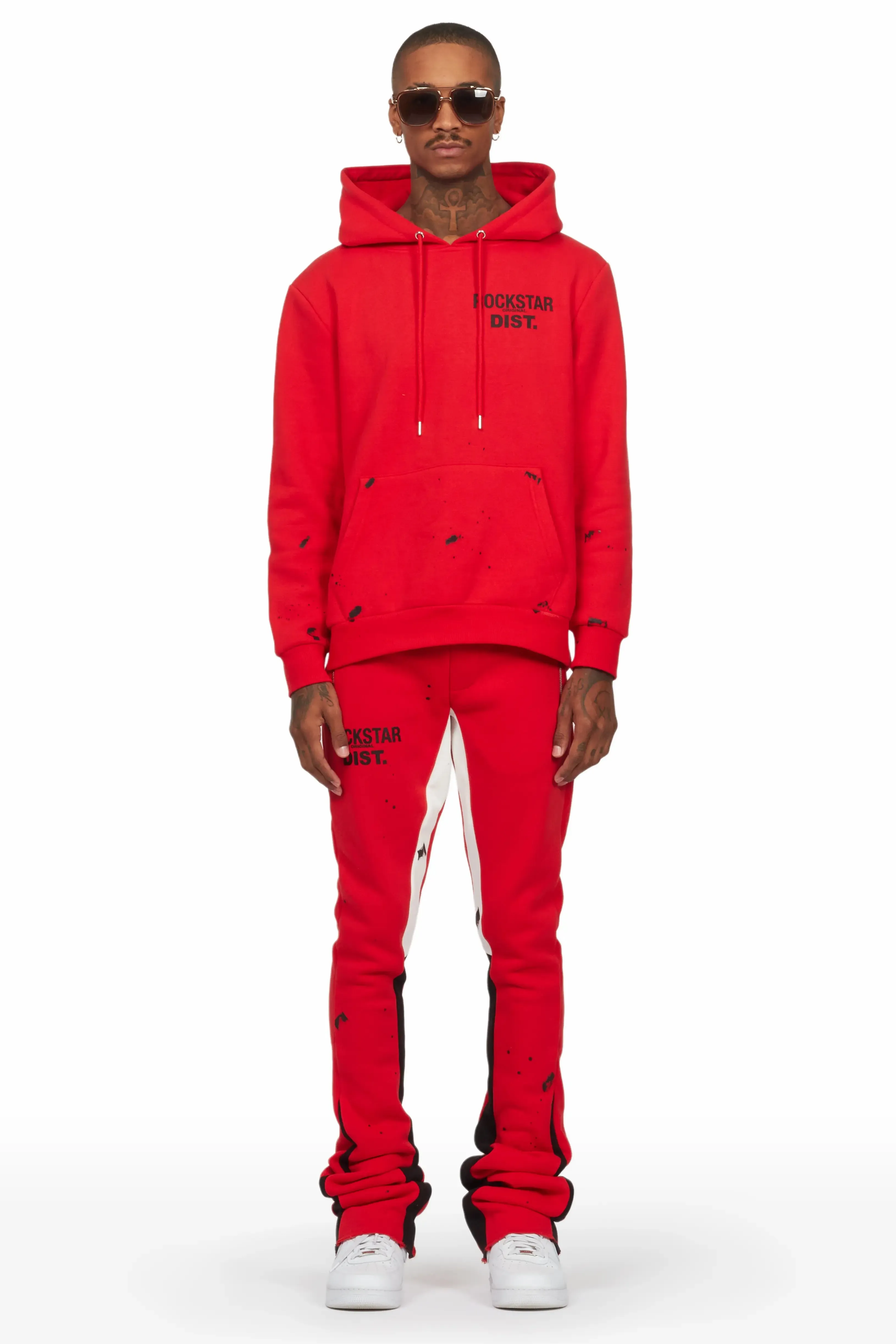 Raffer Red Hoodie/Super Stacked Flare Pant Set sold by Rockstar Original