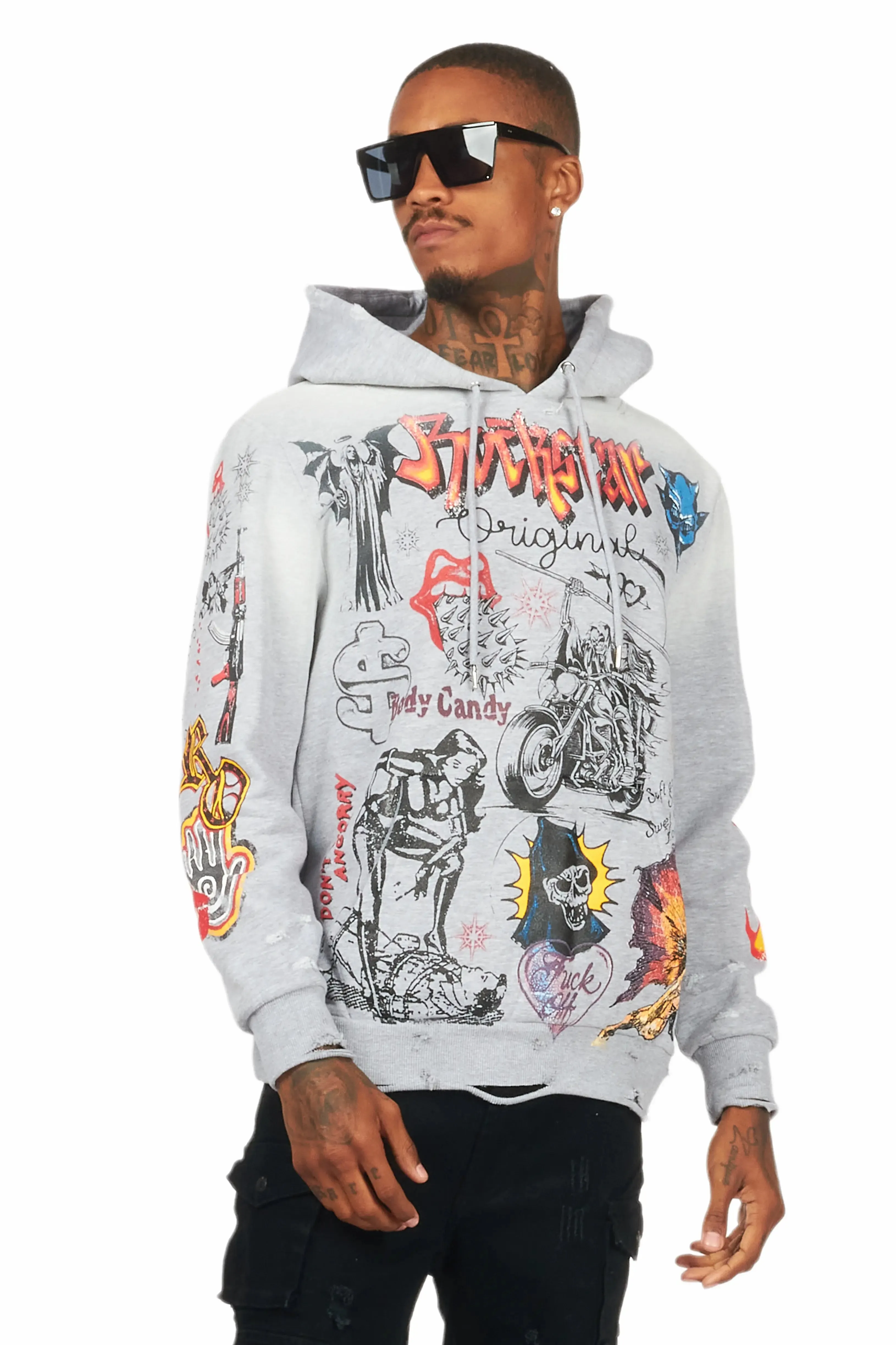 Shoota Heather Grey Distressed Graphic Hoodie sold by Rockstar Original product image thumbnail 2