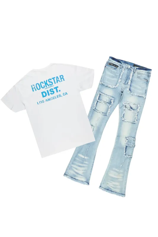 Lake White T-Shirt & Savino Blue Stacked Flare Jean Bundle sold by Rockstar Original