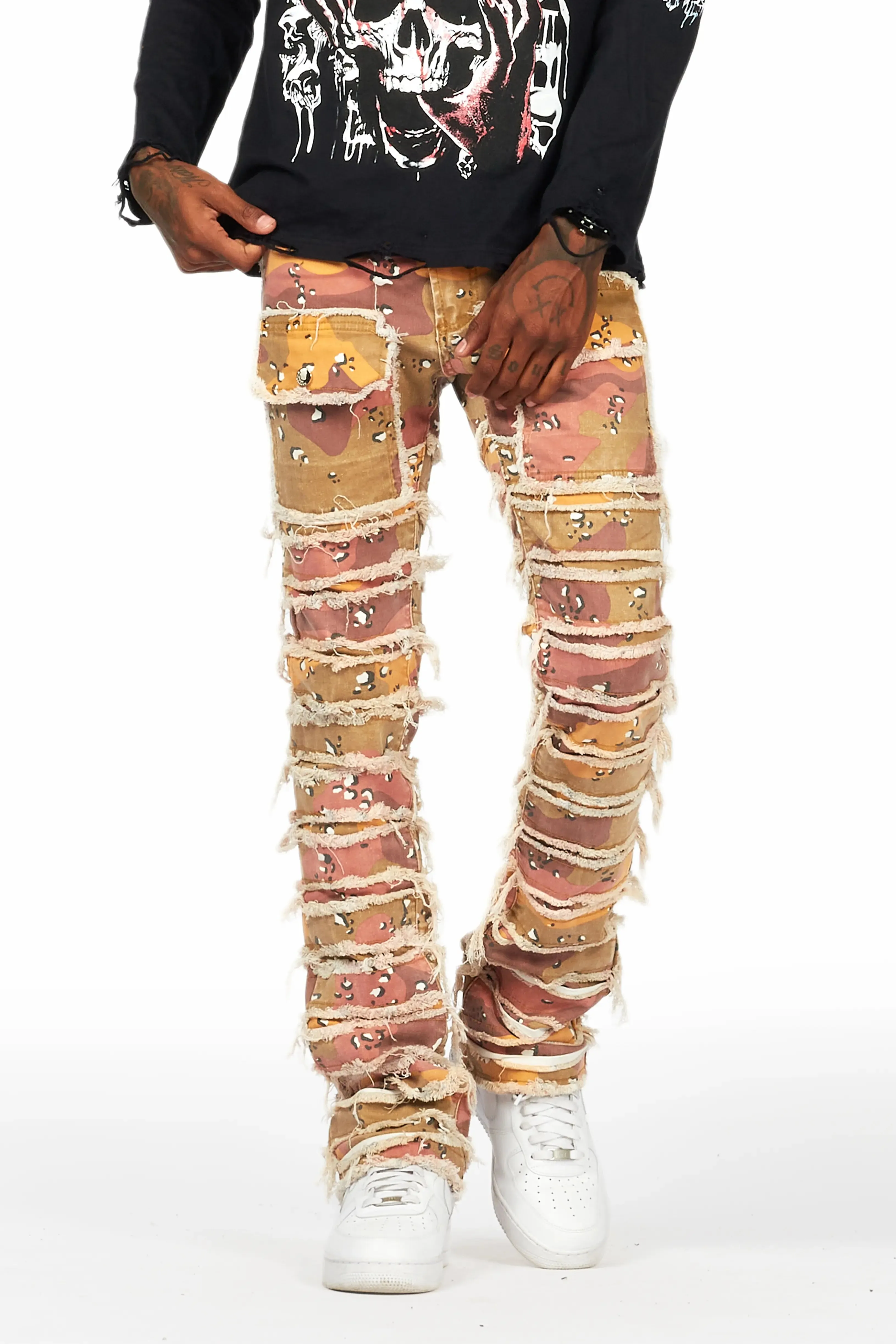 Kinby Multi Camo Stacked Flare Jean sold by Rockstar Original