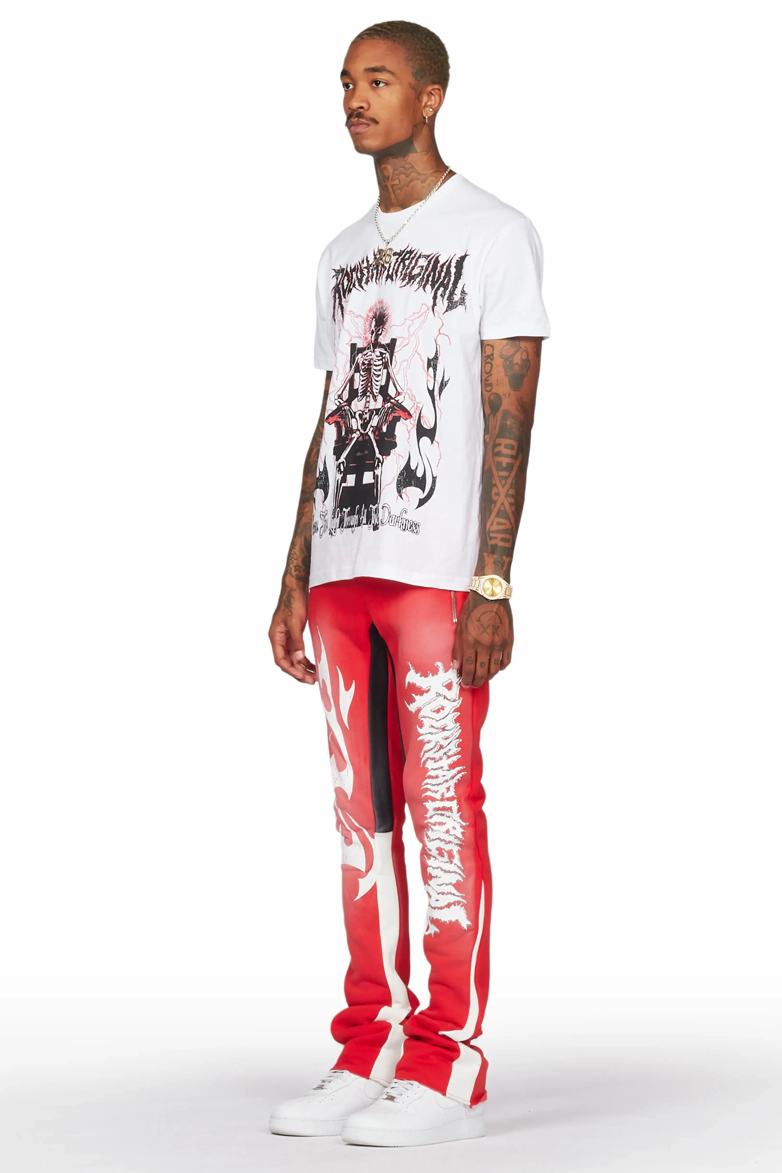 Deathrow White/Red T-Shirt/Stacked Flare Pant Set sold by Rockstar Original product image thumbnail 3