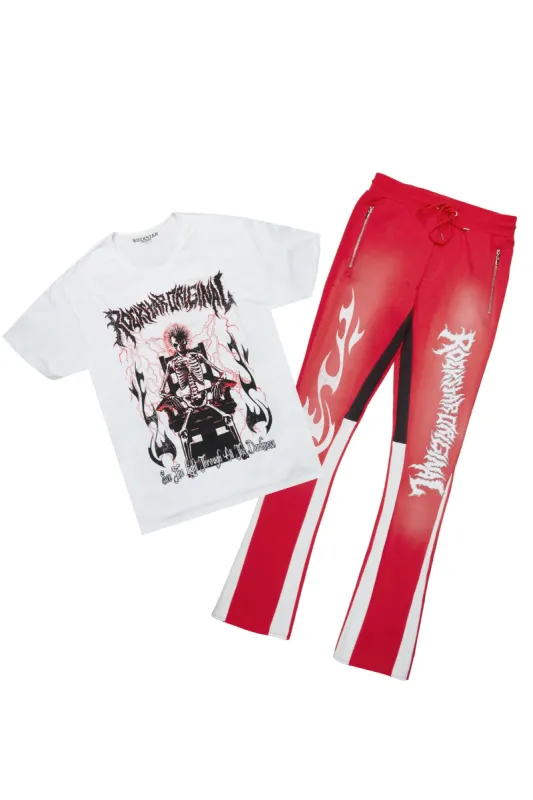 Deathrow White/Red T-Shirt/Stacked Flare Pant Set sold by Rockstar Original