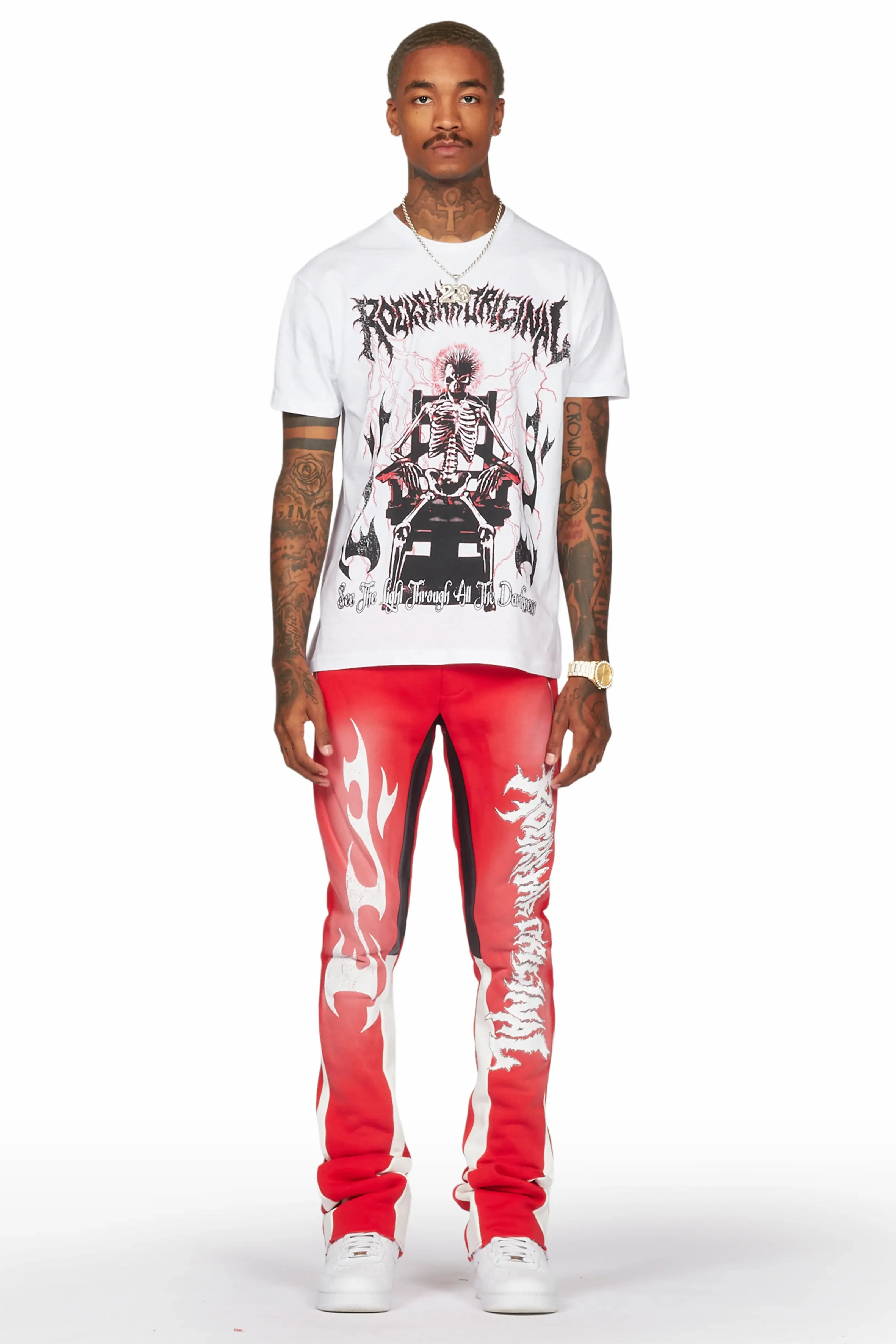 Deathrow White/Red T-Shirt/Stacked Flare Pant Set sold by Rockstar Original product image thumbnail 2