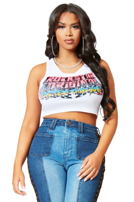 Kaia White Ribbed Tank Top sold by Rockstar Original