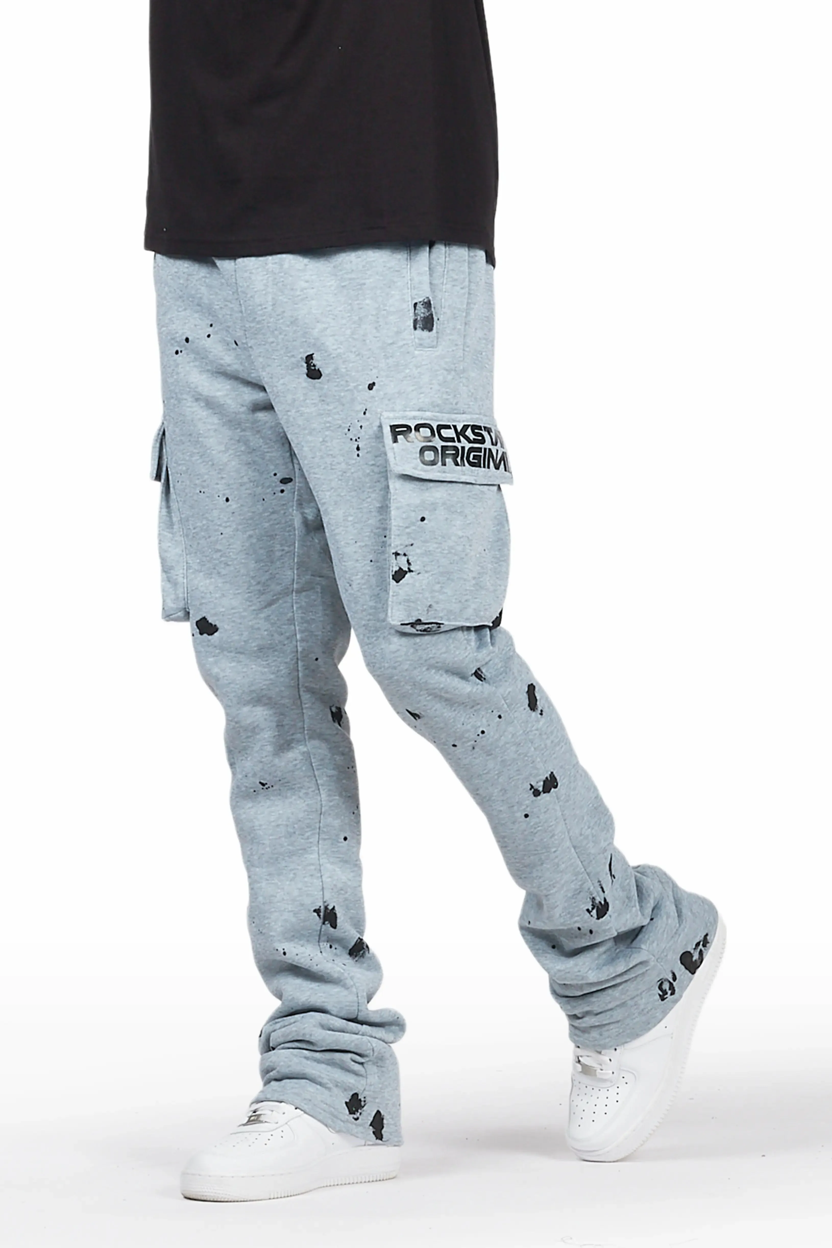 Radko Heather Grey Stacked Flare Cargo Pants sold by Rockstar Original