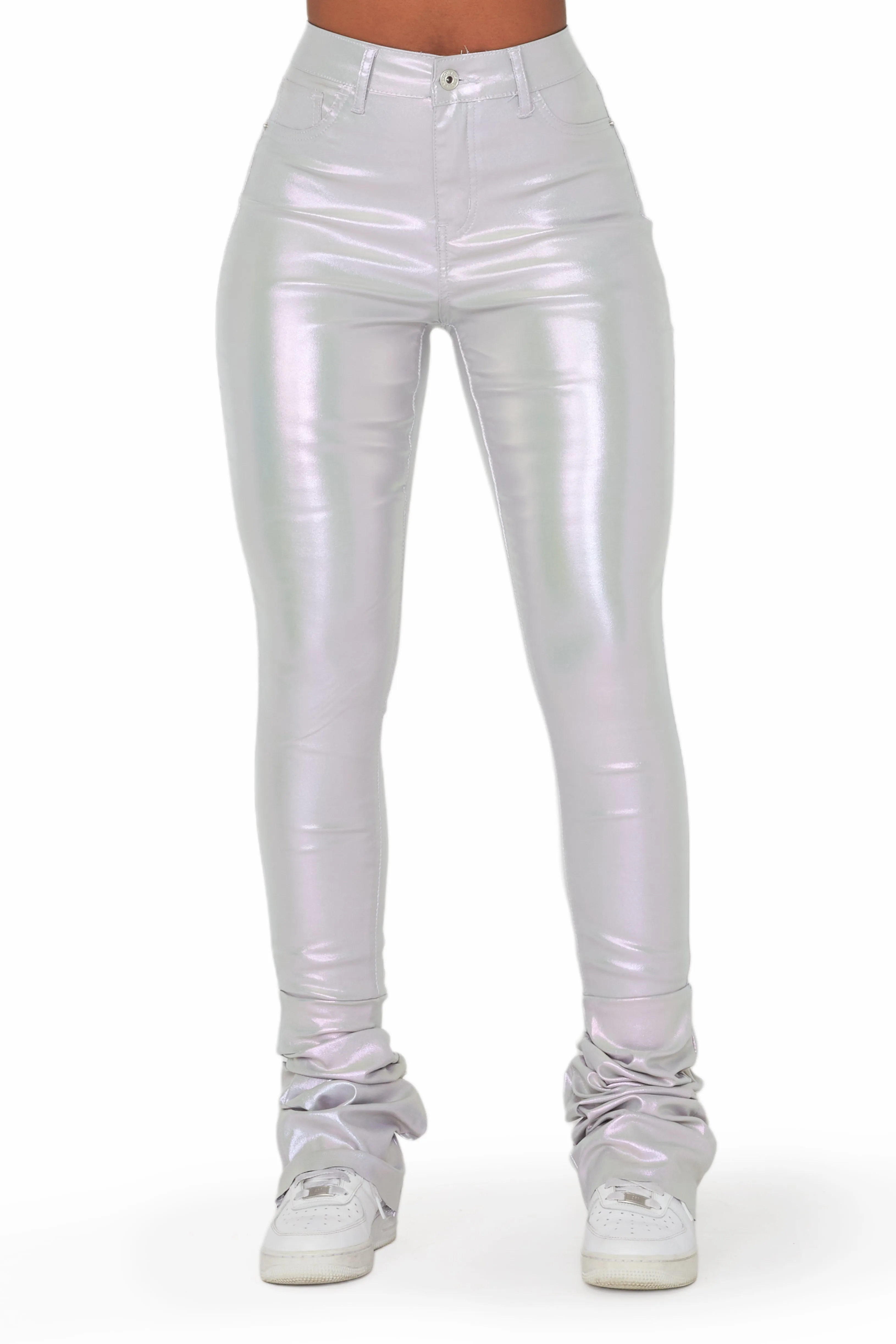 Zaniyah Metallic Silver PU Super Stacked Pant sold by Rockstar Original product image thumbnail 4