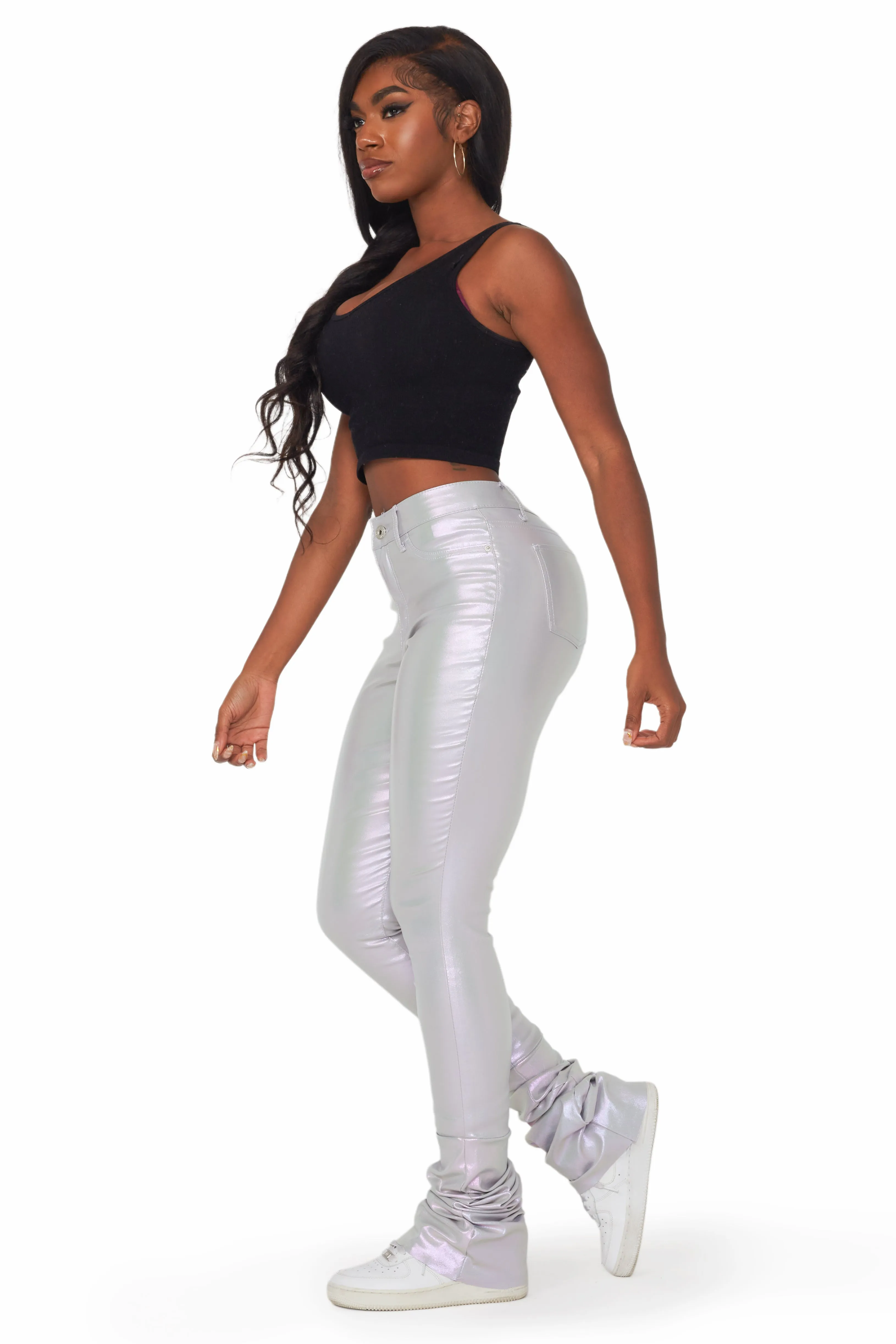 Zaniyah Metallic Silver PU Super Stacked Pant sold by Rockstar Original product image thumbnail 3