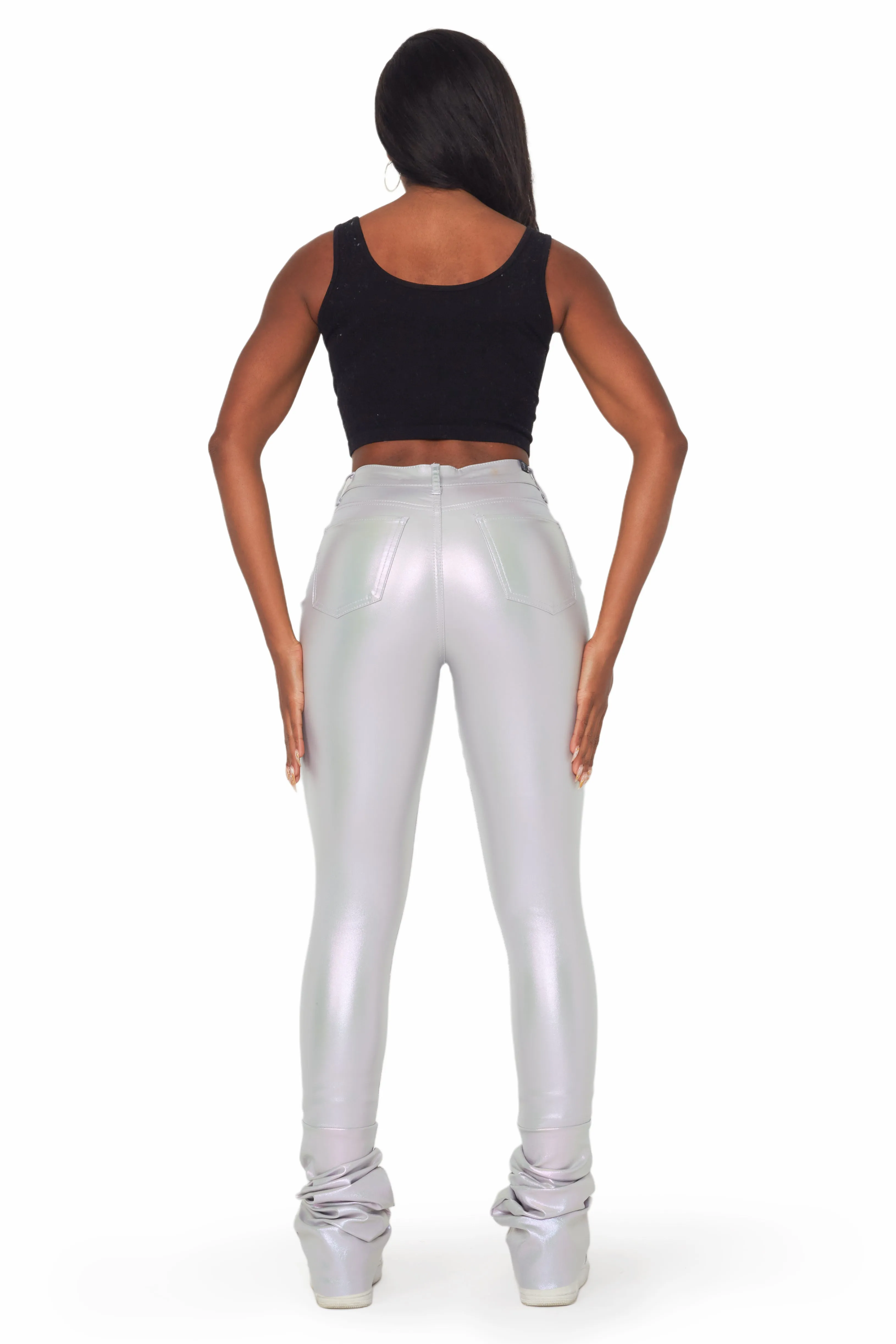 Zaniyah Metallic Silver PU Super Stacked Pant sold by Rockstar Original product image thumbnail 5