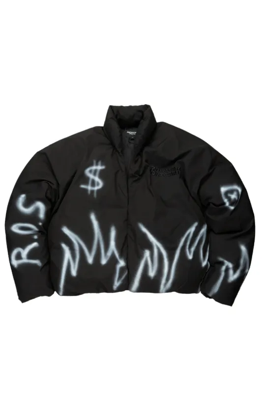 Madok Black Graphic Puffer Jacket sold by Rockstar Original