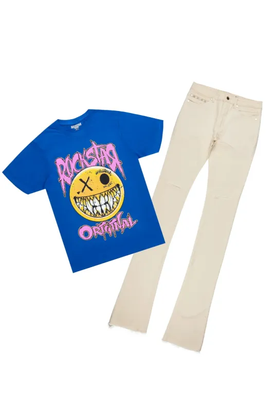 Fraust Royal T-Shirt & Josiah Beige Super Stacked Flare Jean Bundle sold by Rockstar Original