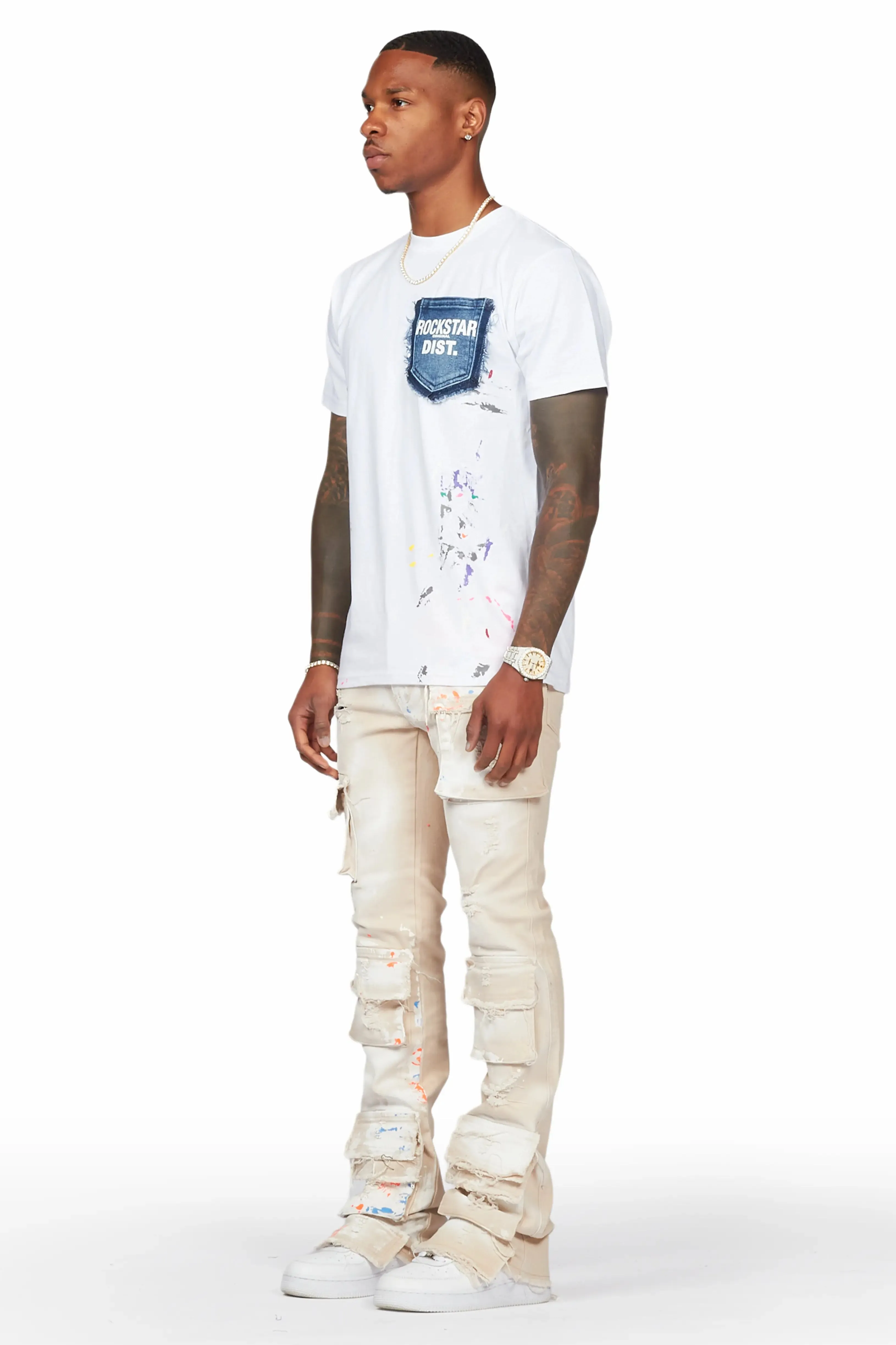 Parees Beige Painter Stacked Flare Jean sold by Rockstar Original product image thumbnail 5