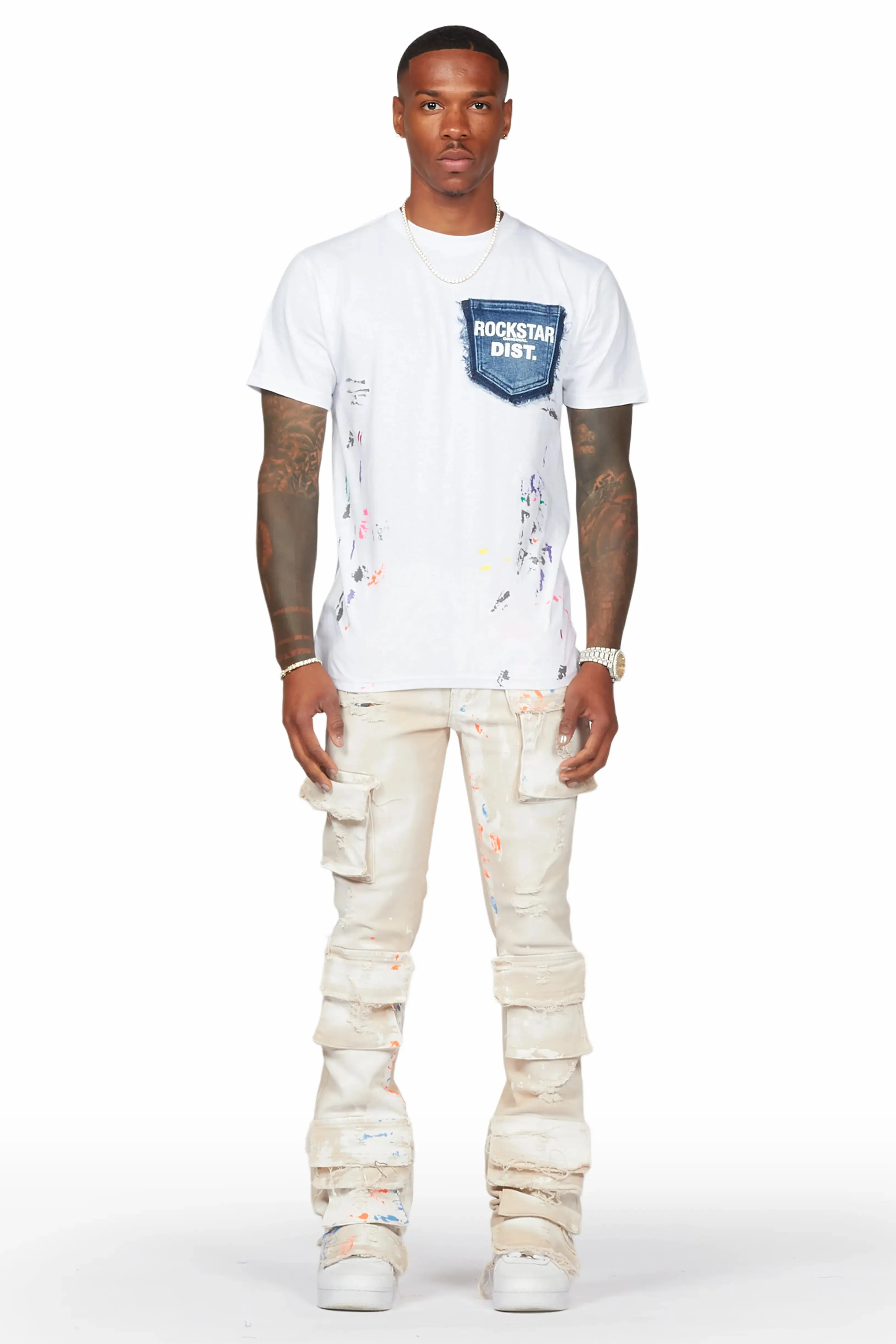 Parees Beige Painter Stacked Flare Jean sold by Rockstar Original product image thumbnail 2