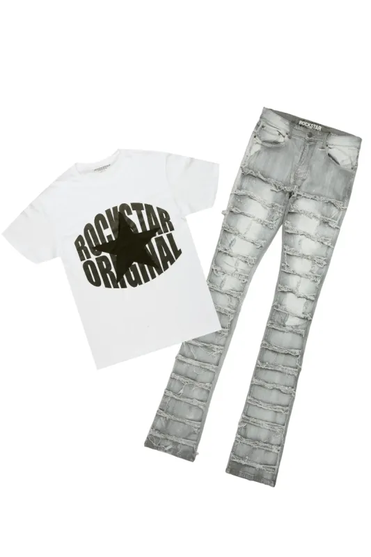 Banji White/Grey T-Shirt Stacked Flare Jean Bundle sold by Rockstar Original