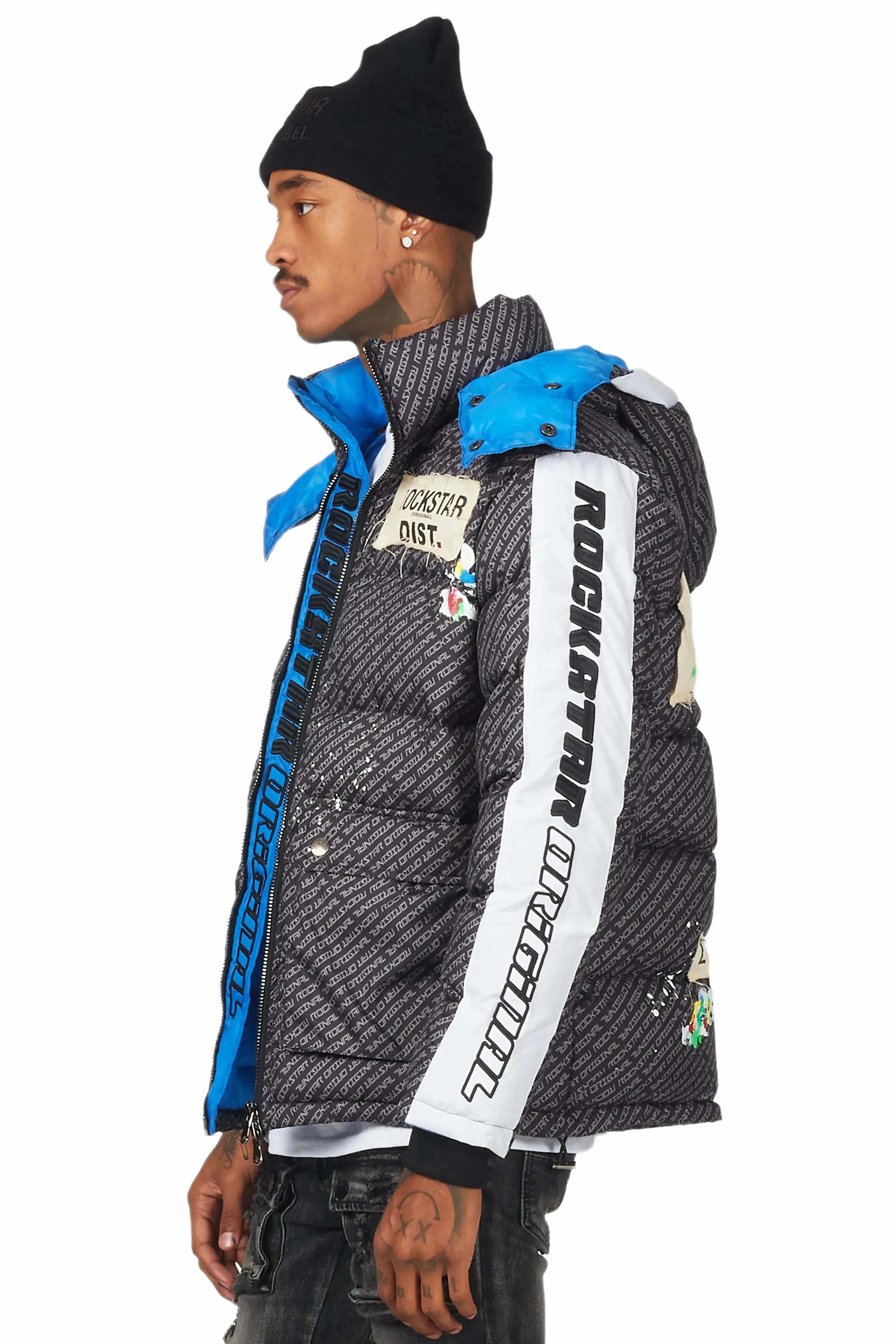 Connor Black Patchwork Puffer sold by Rockstar Original product image thumbnail 5