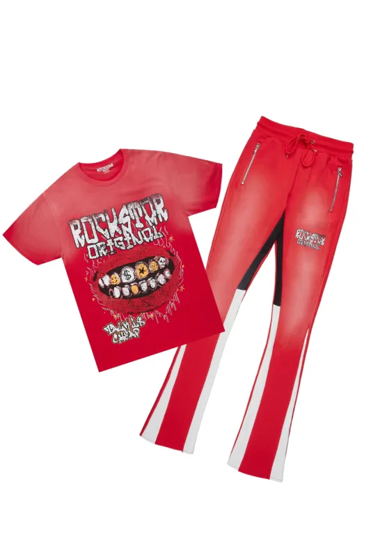 Kizzma Red T-Shirt/Stacked Flare Pant Set sold by Rockstar Original