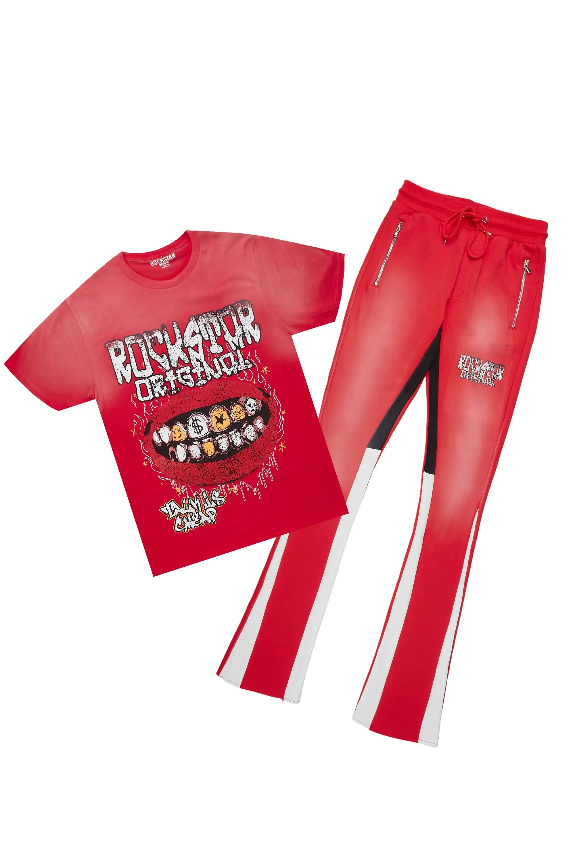 Kizzma Red T-Shirt/Stacked Flare Pant Set sold by Rockstar Original
