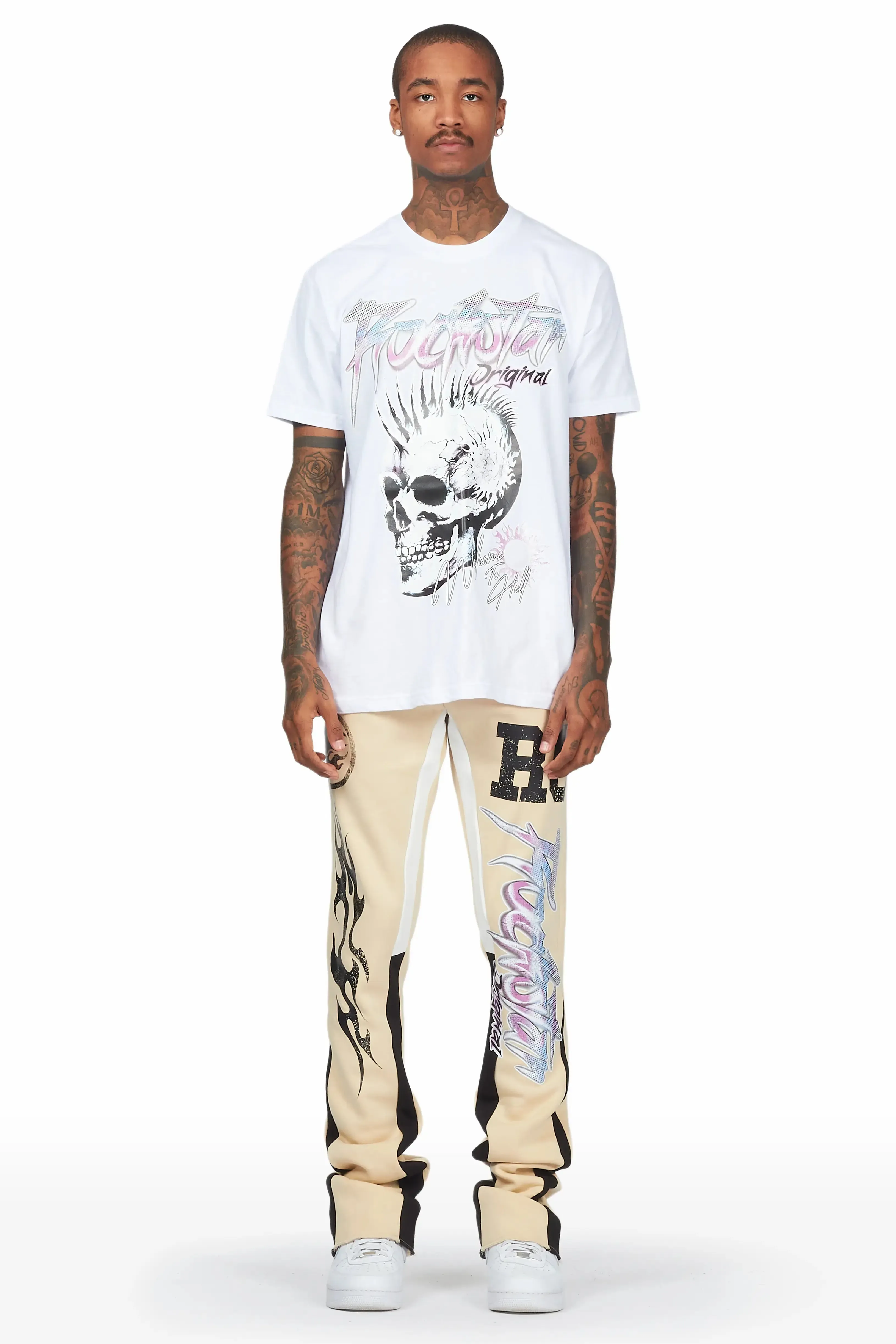 Farid White/Beige T-Shirt Stacked Flare Track Set sold by Rockstar Original product image thumbnail 2
