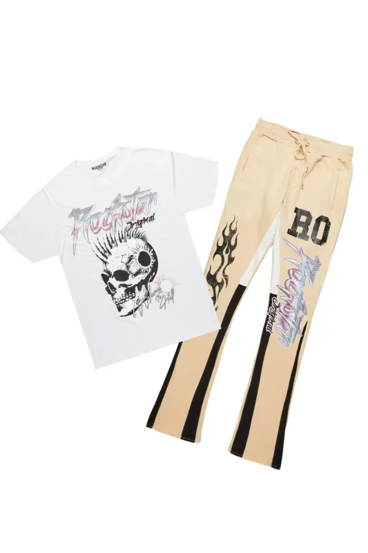 Farid White/Beige T-Shirt Stacked Flare Track Set sold by Rockstar Original