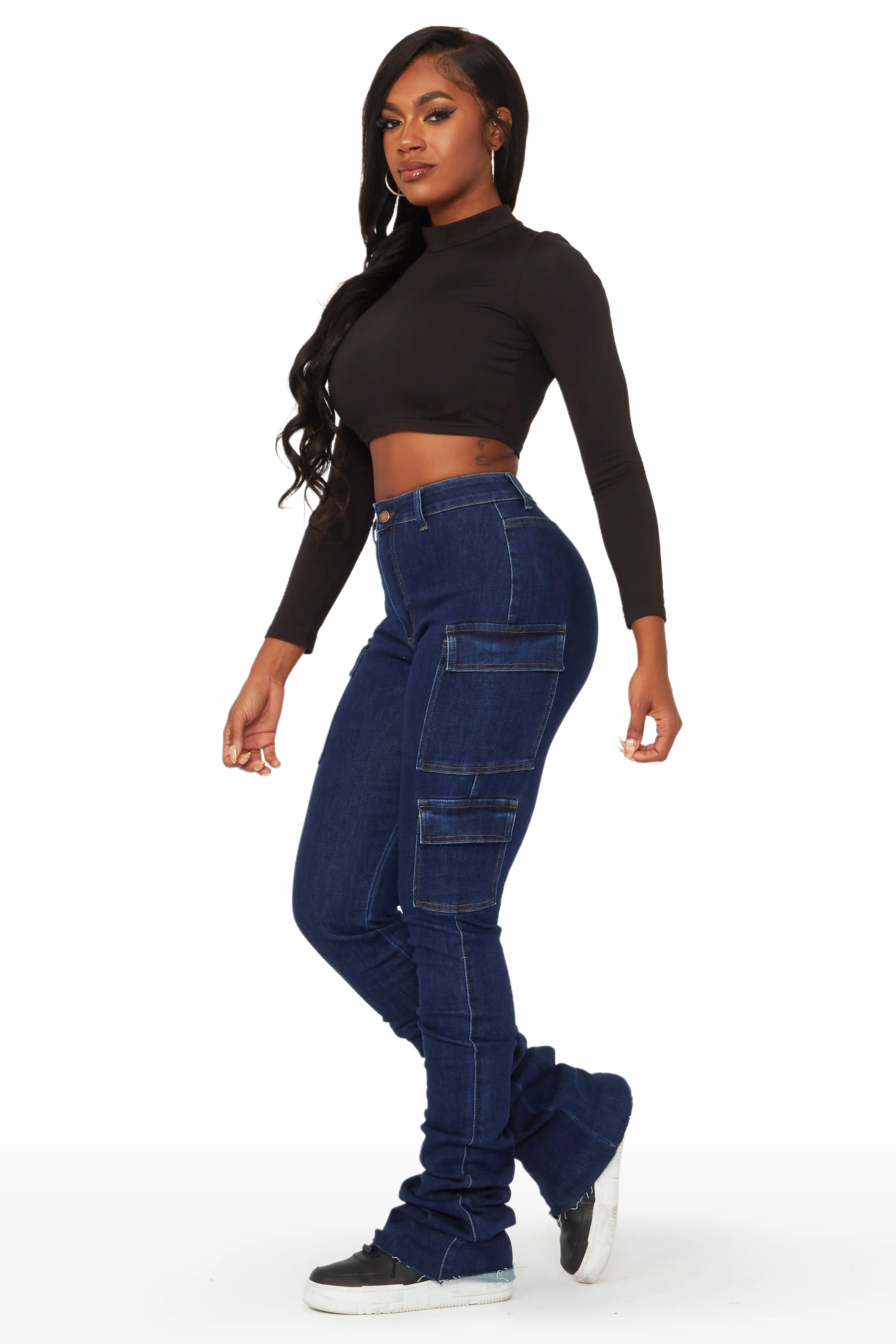 Vixen Dark Wash Cargo Super Stacked Jean sold by Rockstar Original product image thumbnail 3