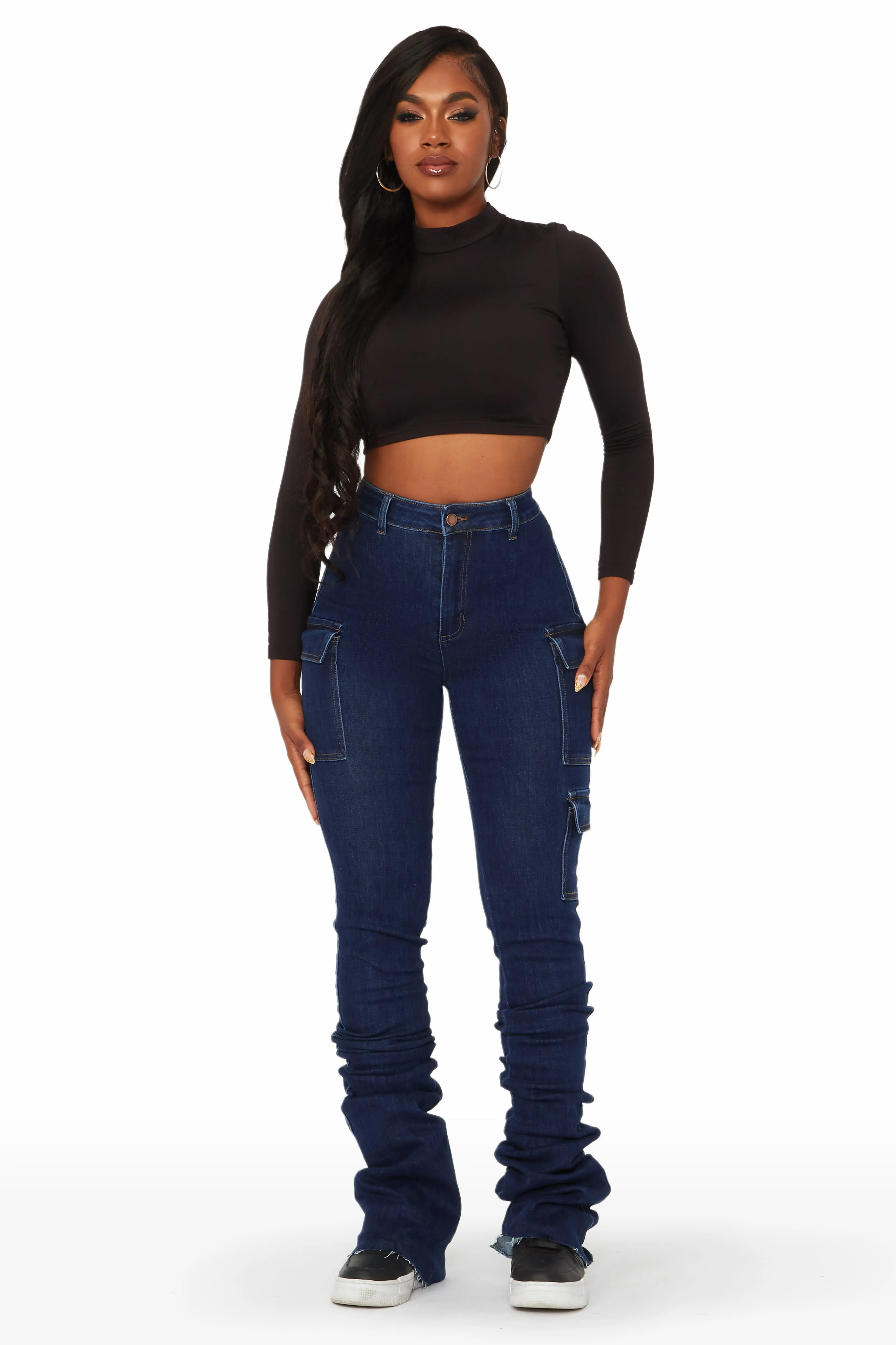 Vixen Dark Wash Cargo Super Stacked Jean sold by Rockstar Original product image thumbnail 2