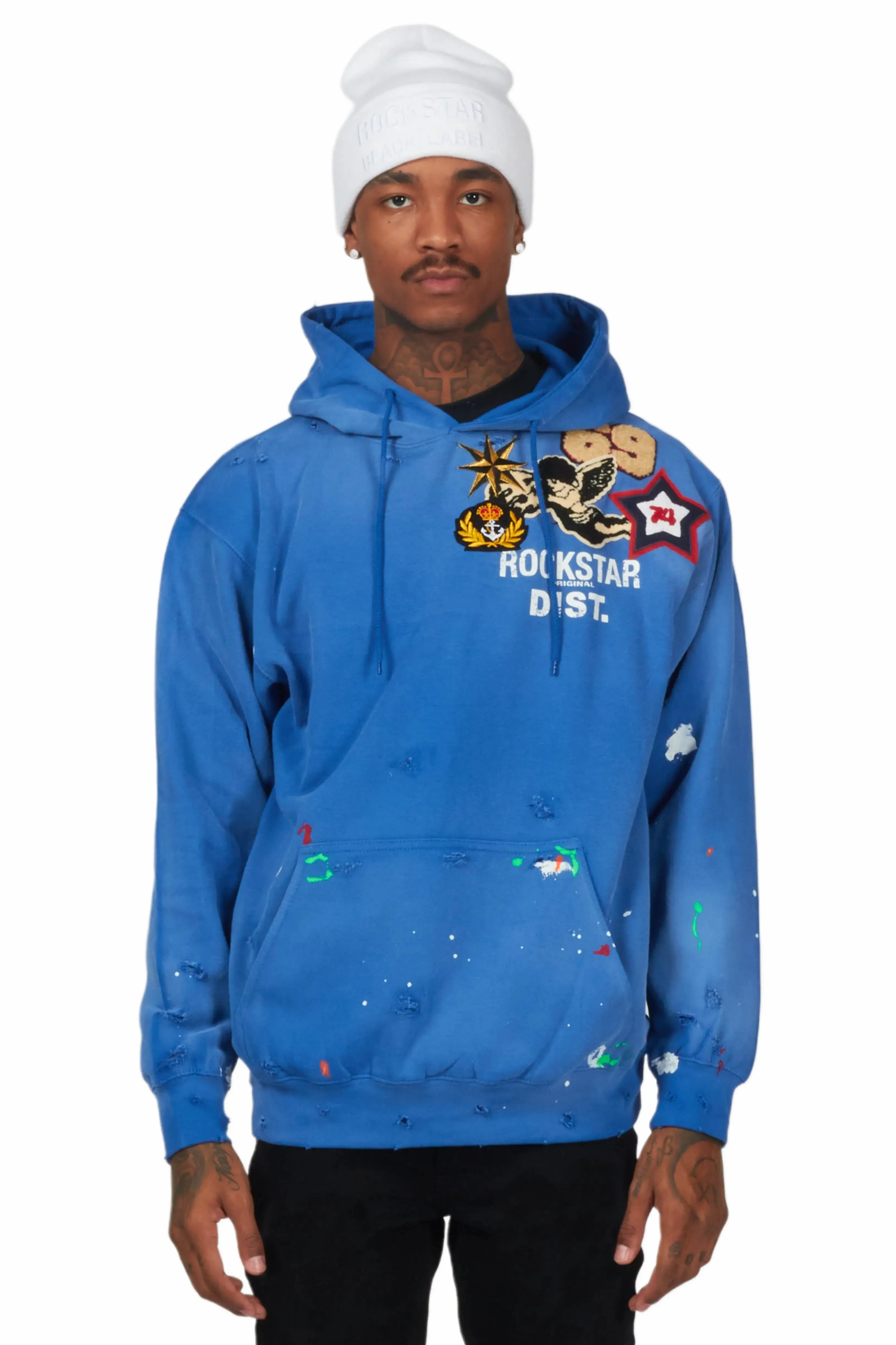 Samuel Royal Blue Patchwork Graphic Hoodie sold by Rockstar Original