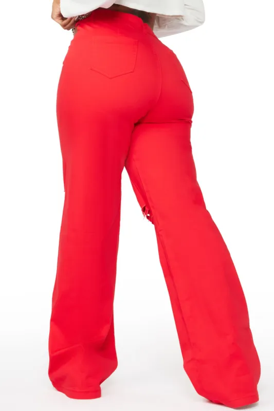The Night Is Young Red Oversized Cargo Pant sold by Rockstar Original