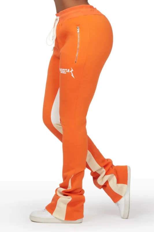 Emery Orange Stacked Flare Track Pant sold by Rockstar Original