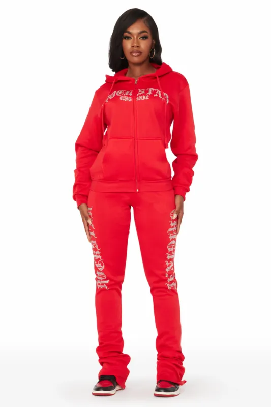 Amina Red Rhinestone Zip Up Trackset sold by Rockstar Original