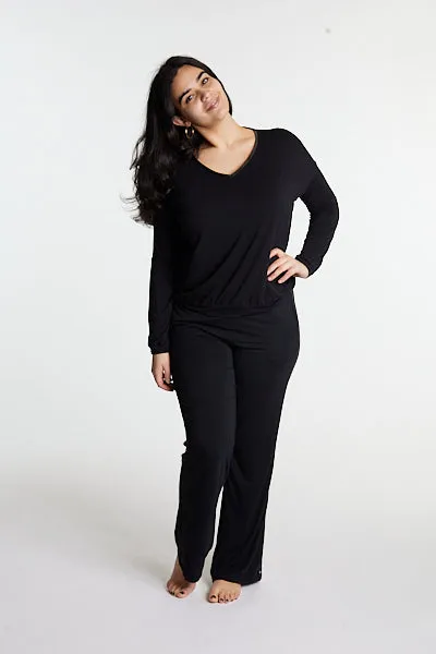 Tuxedo striped Long-Sleeve V-neck & Pants bamboo sleepwear, w lightly padded bra-like support (Midnight) sold by Midnighties product image thumbnail 5