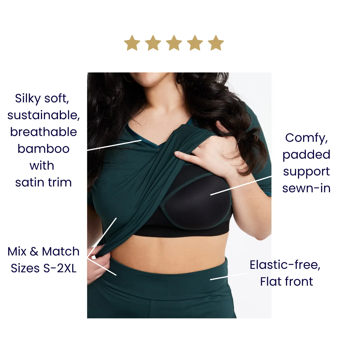Tuxedo striped Long-Sleeve V-neck & Pants bamboo sleepwear, w lightly padded bra-like support (Midnight) sold by Midnighties product image thumbnail 3