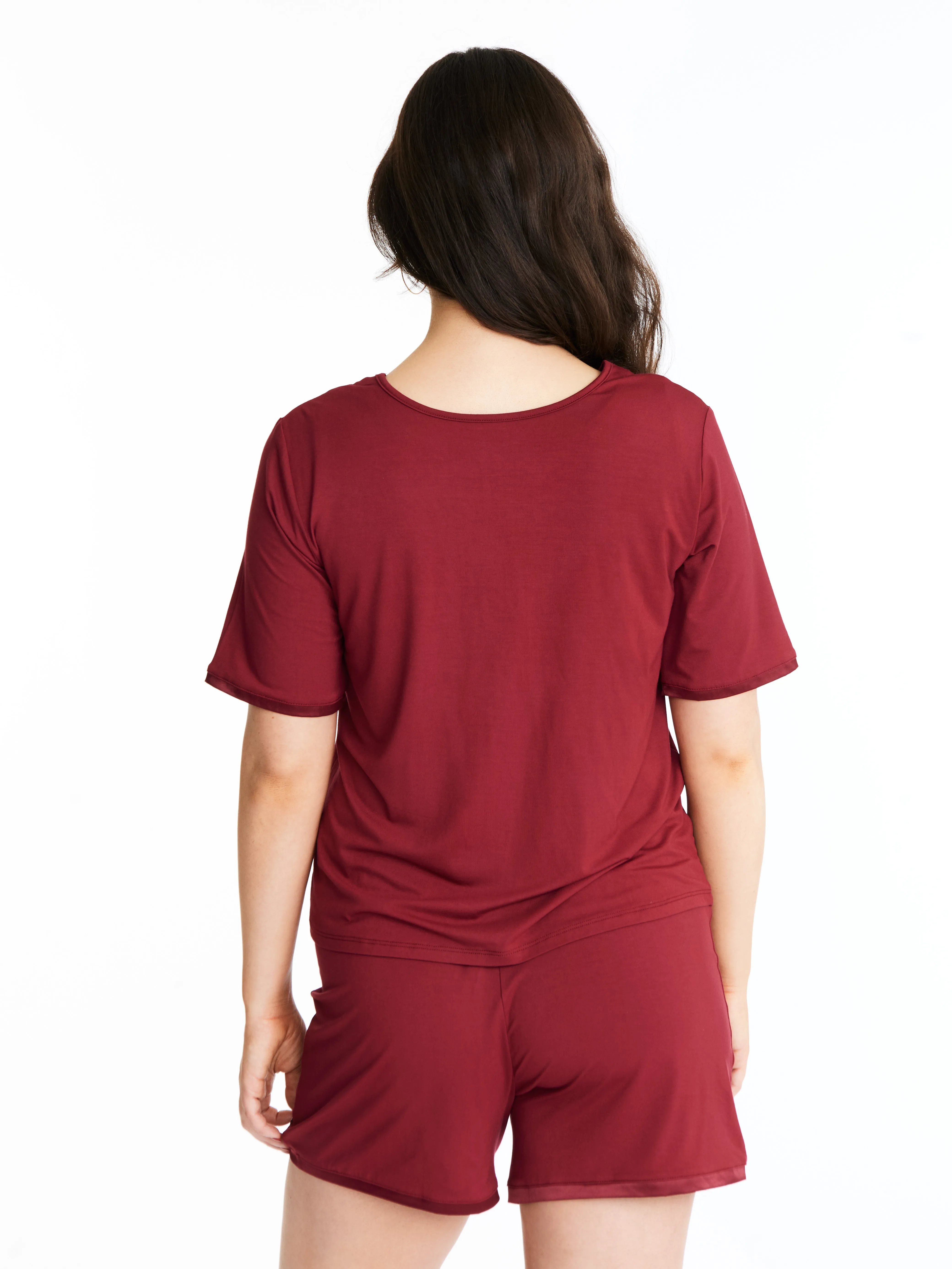 V-neck T with lightly padded, bra-like support & matching Muffin-free shorts in luxuriously soft, breathable bamboo (Rouge Noir) sold by Midnighties product image thumbnail 5