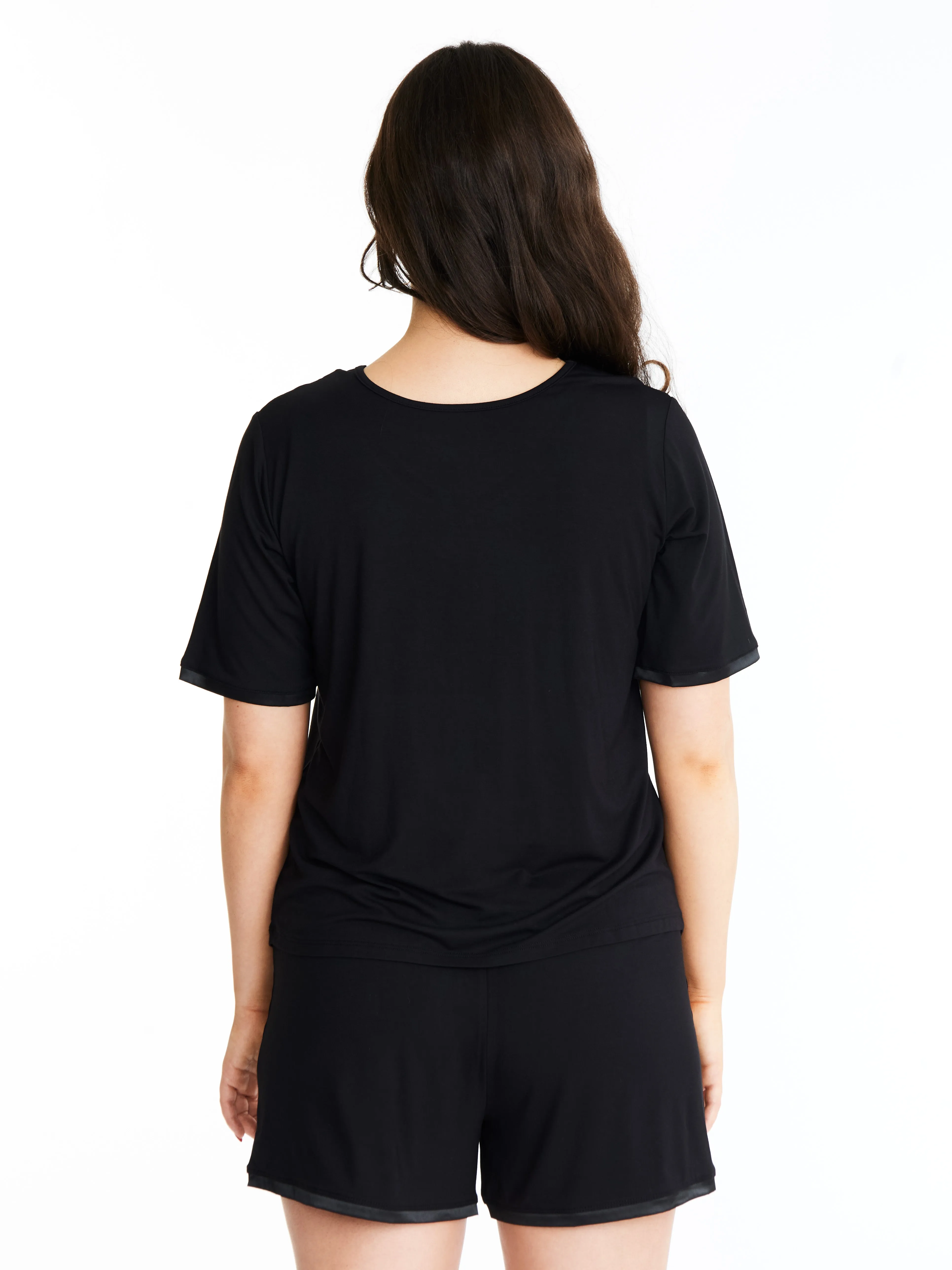 V-neck T with lightly padded, bra-like support & matching Muffin-free shorts in luxuriously soft, breathable bamboo (Midnight) sold by Midnighties product image thumbnail 5