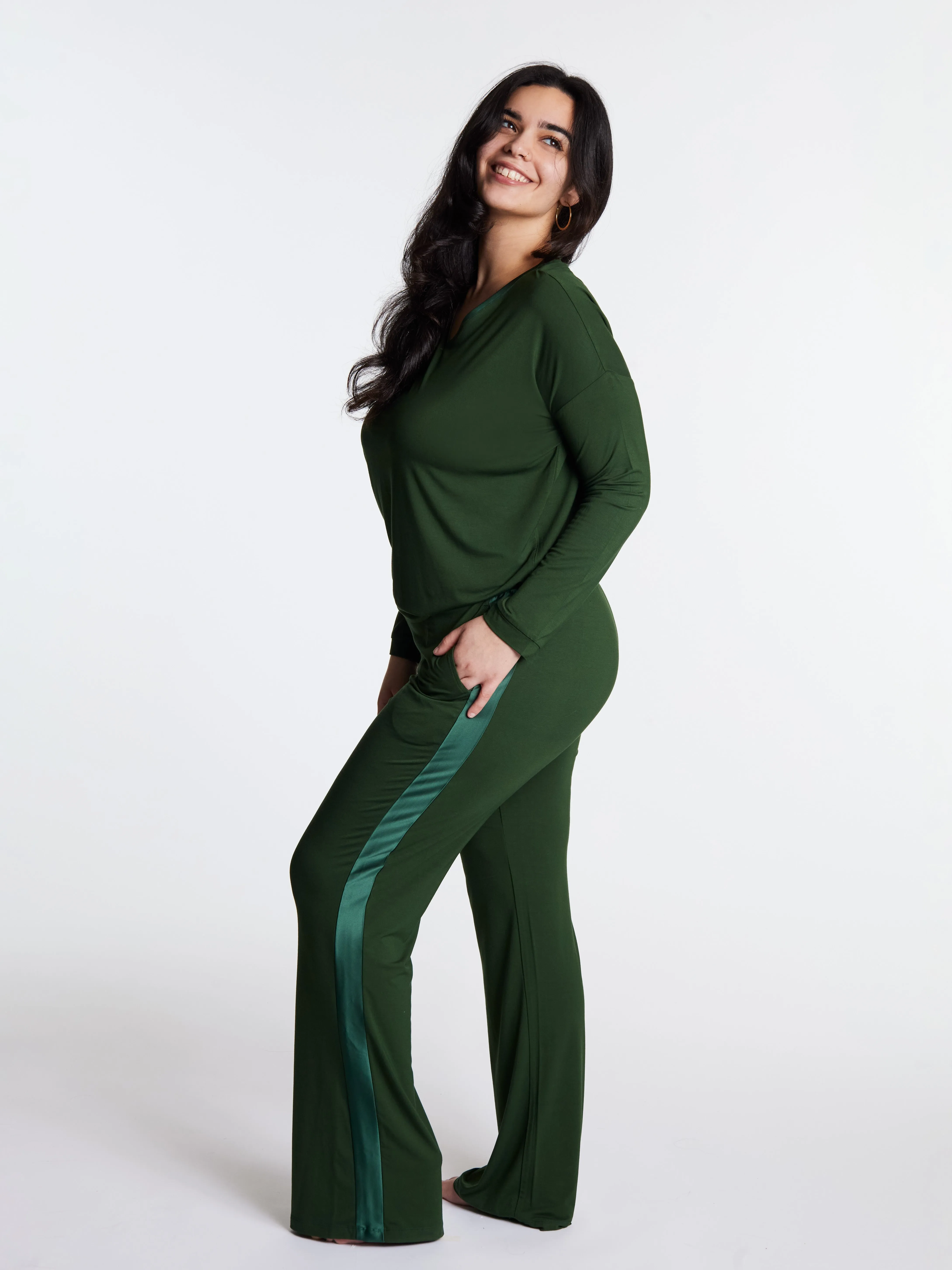 Tuxedo striped lounge pants with muffin-free waistband & pockets, Bamboo sleepwear sold by Midnighties product image thumbnail 5