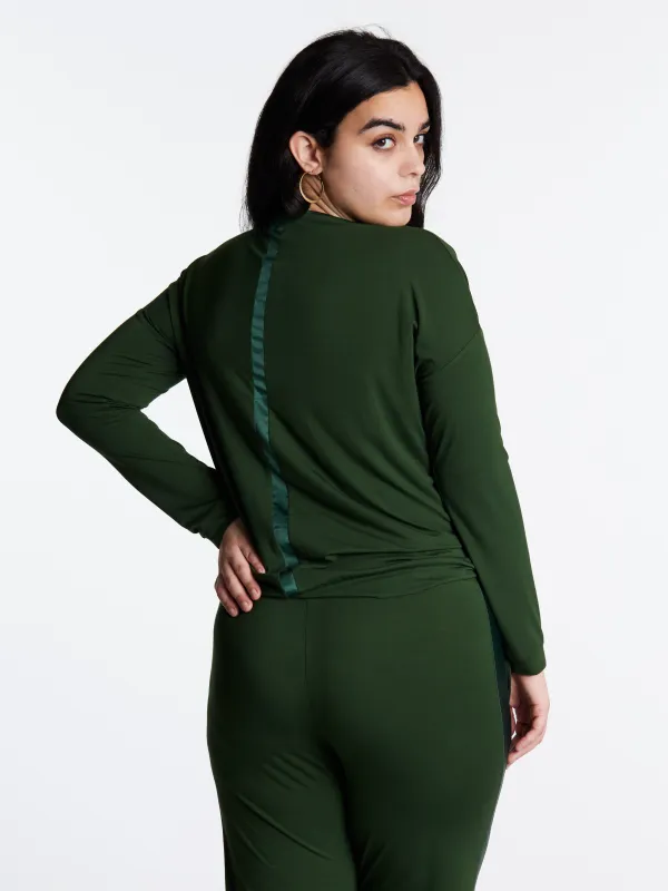 Tuxedo striped Long-Sleeve V-neck w lightly padded bra-like support, Bamboo sleepwear sold by Midnighties