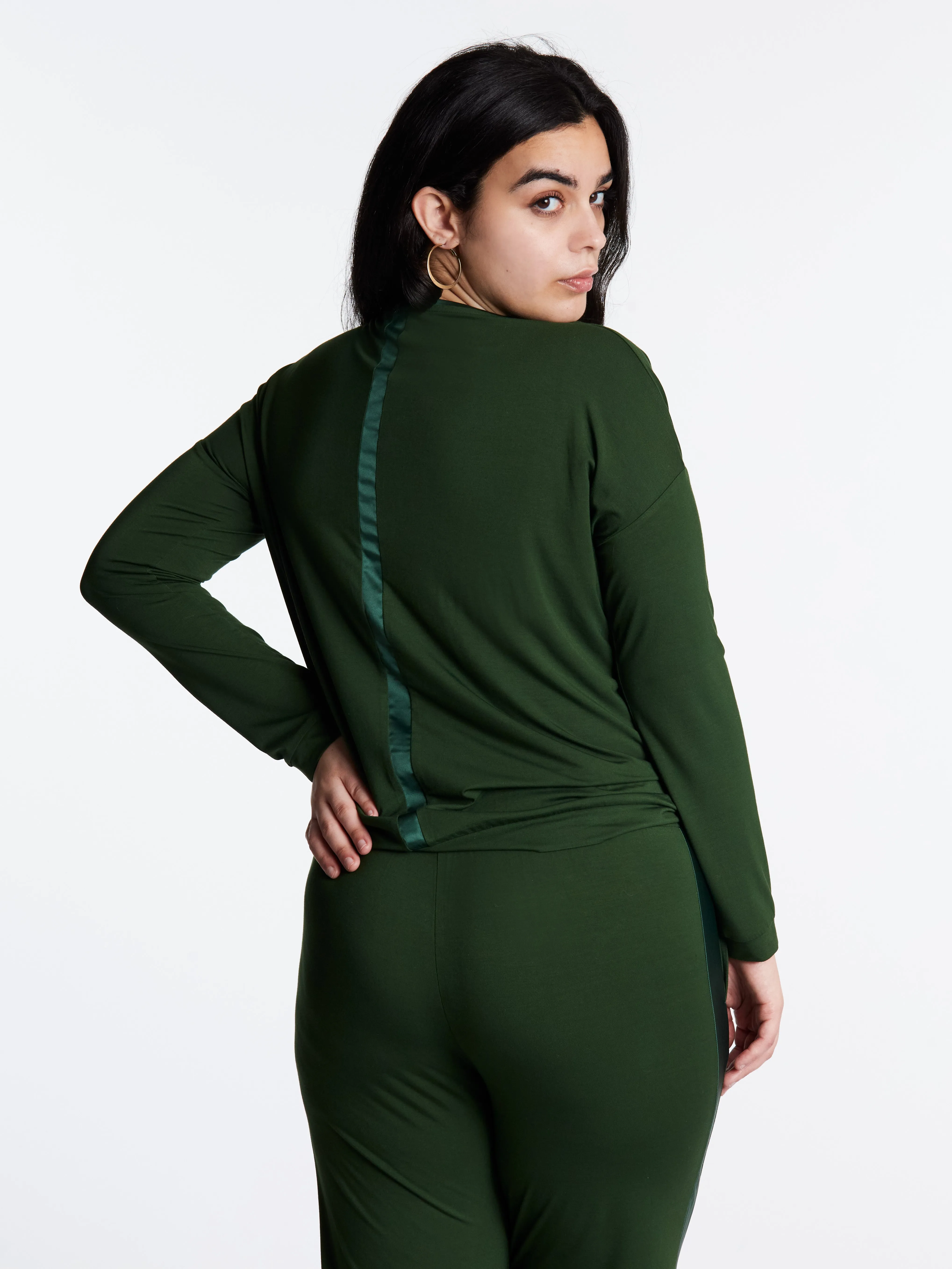 Tuxedo striped Long-Sleeve V-neck w lightly padded bra-like support, Bamboo sleepwear sold by Midnighties